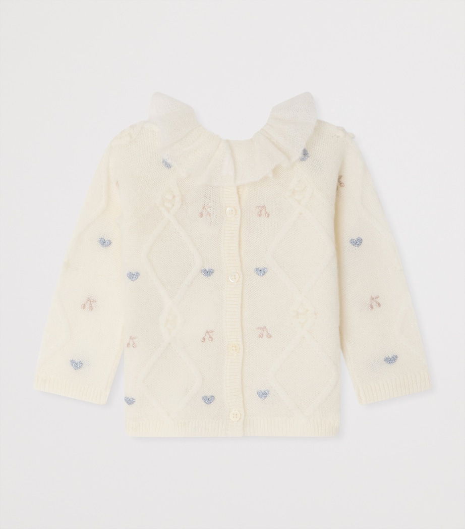 Bonpoint Embroidered Frill-Collar Cardigan (6-18 Months) Upb Ecru Image 2