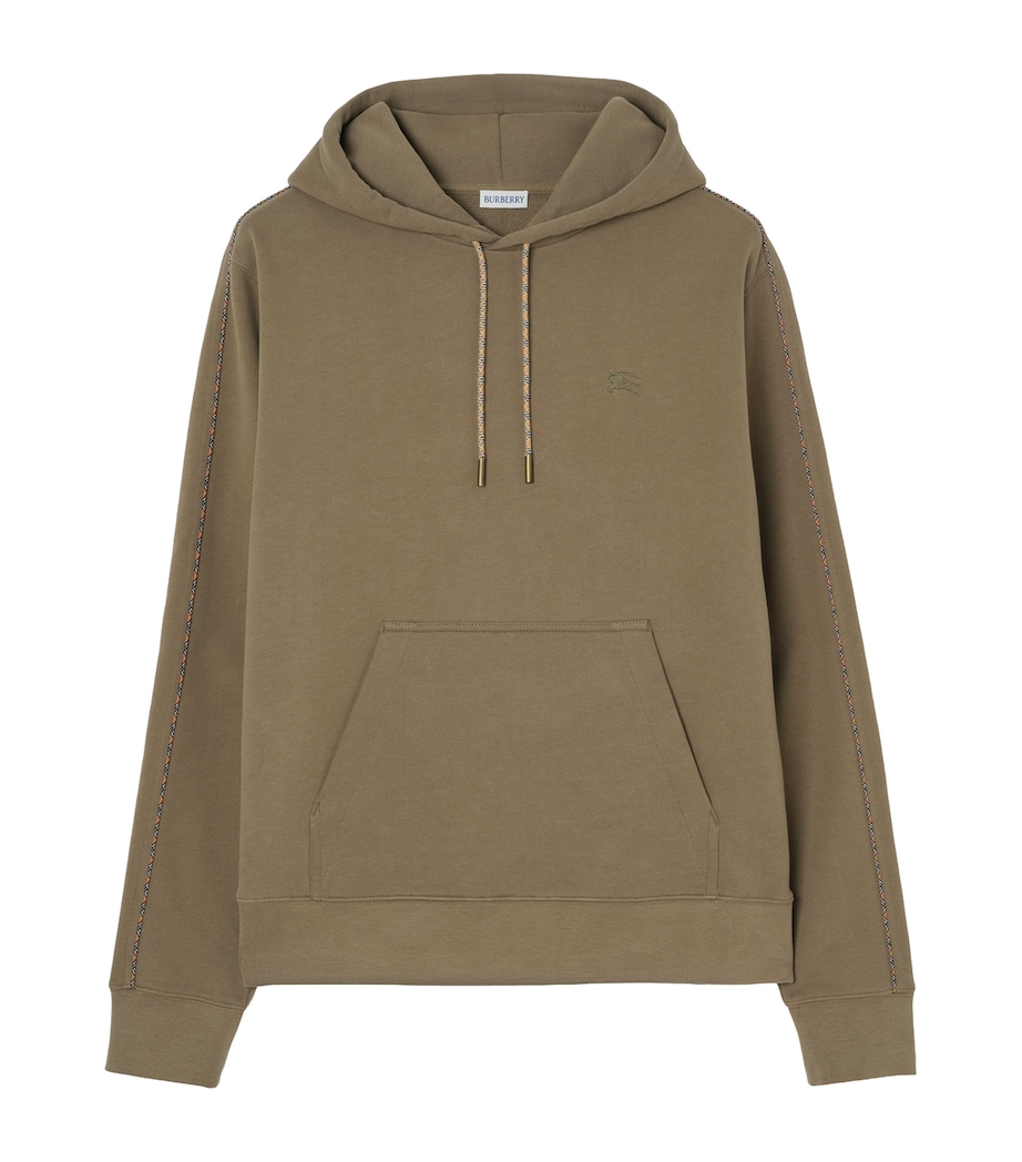 Burberry Mens Cotton Check-Piping Slim Hoodie Finch Brown Image 1