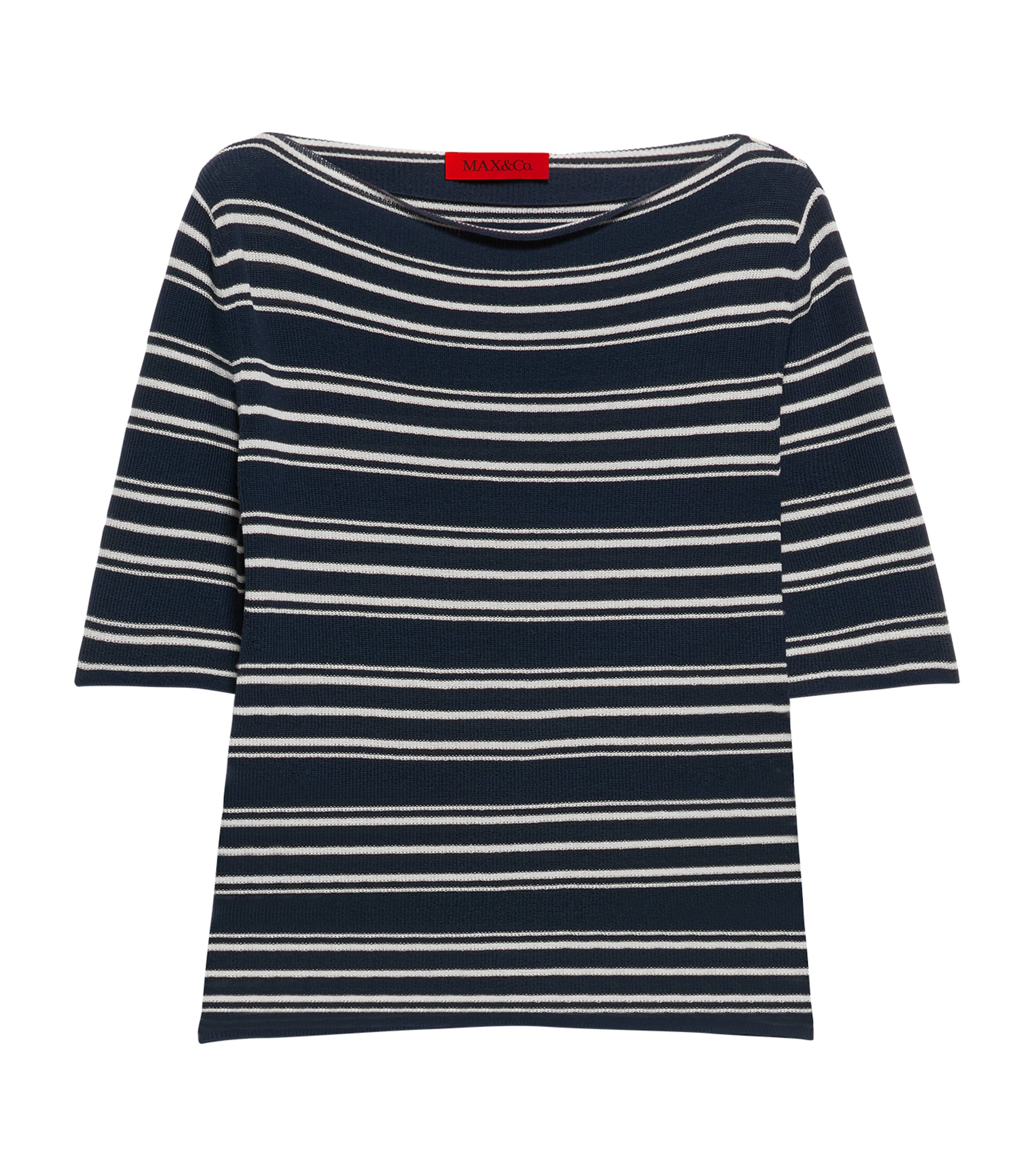MAX&Co. Womens Stripe Boat-Neck Crop Top Navy Image 1