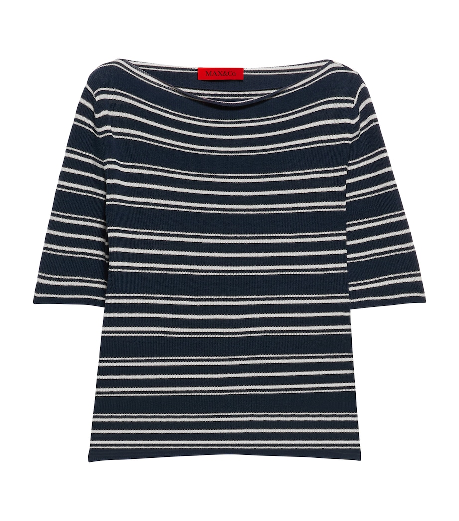 MAX&Co. Womens Stripe Boat-Neck Crop Top Navy Image 1