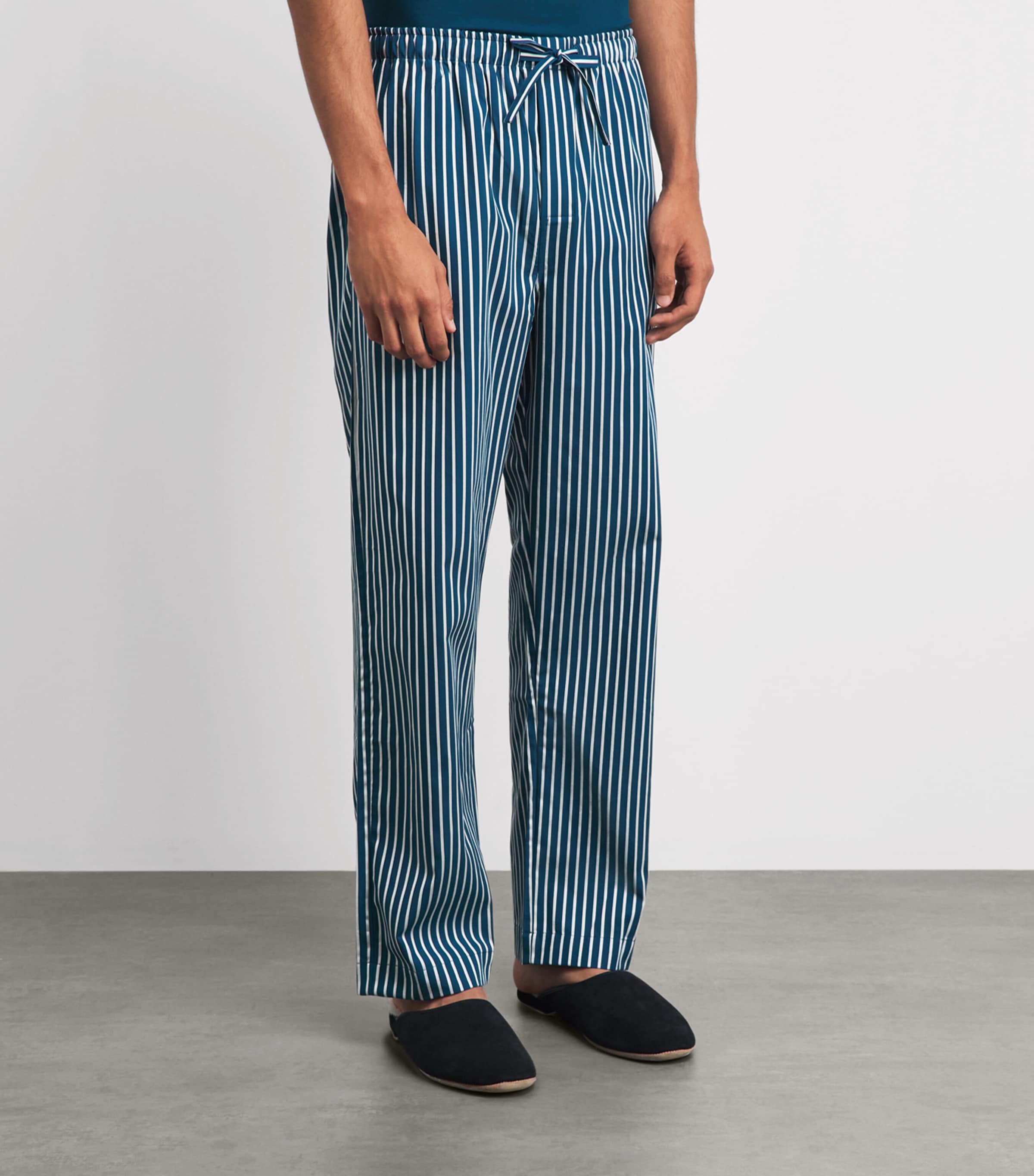 Derek Rose Mens Cotton Stripe Royal Lounge Trousers Blu Image 4
