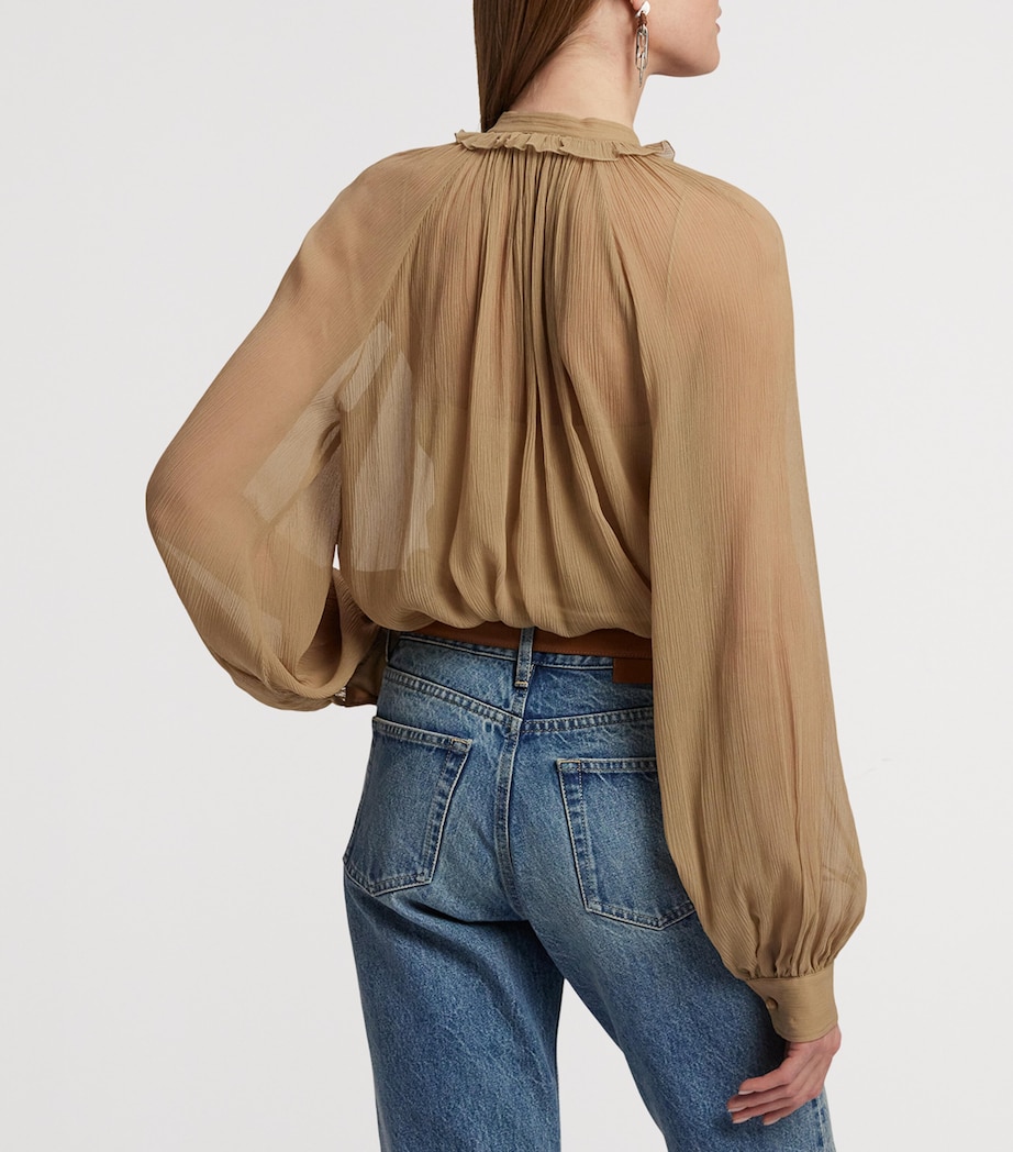 Silk Gathered Blouse TAN Image 8