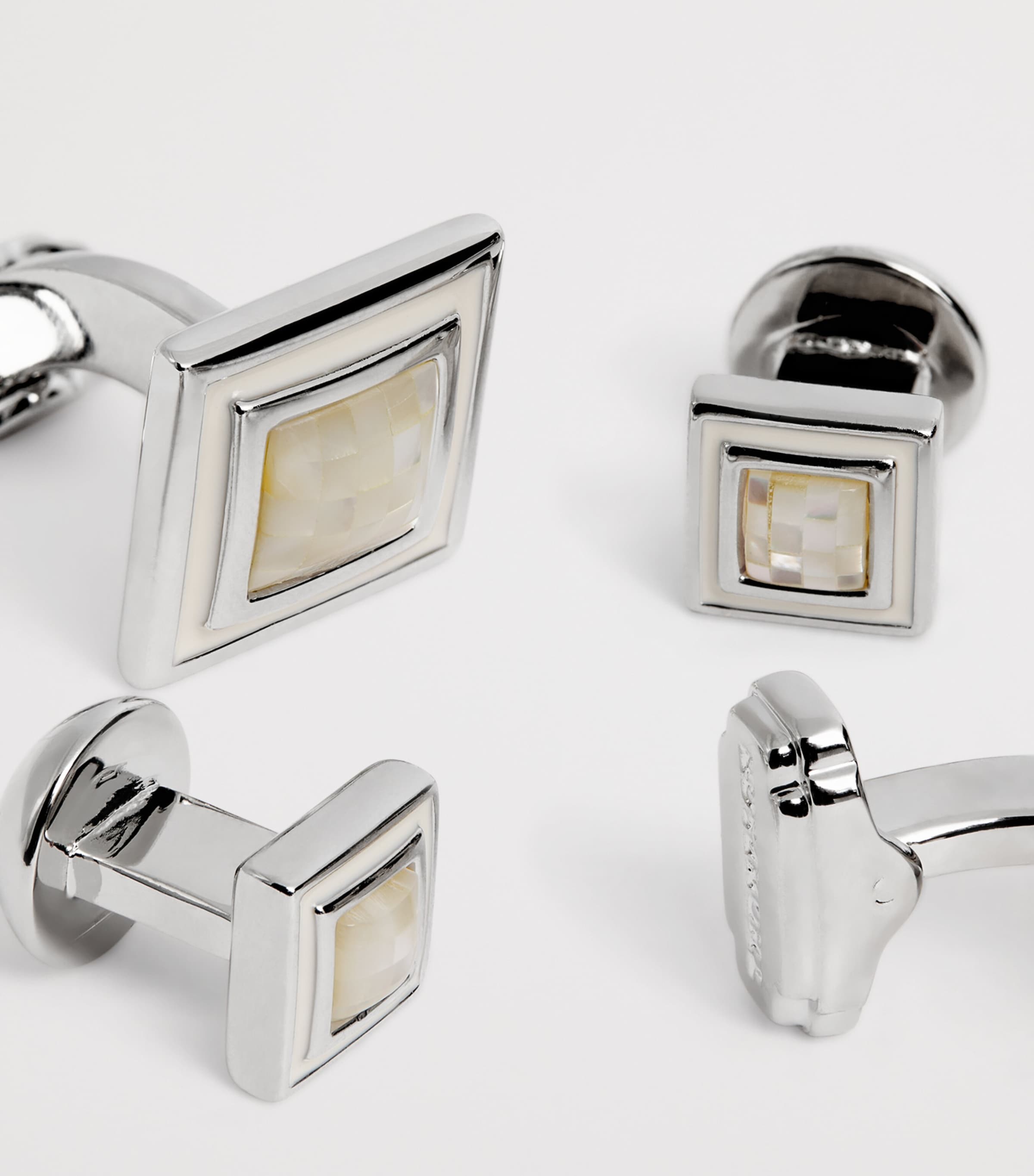 Thompson Mother-Of-Pearl Mosaic Cufflinks and Studs Set SILVER Image 6