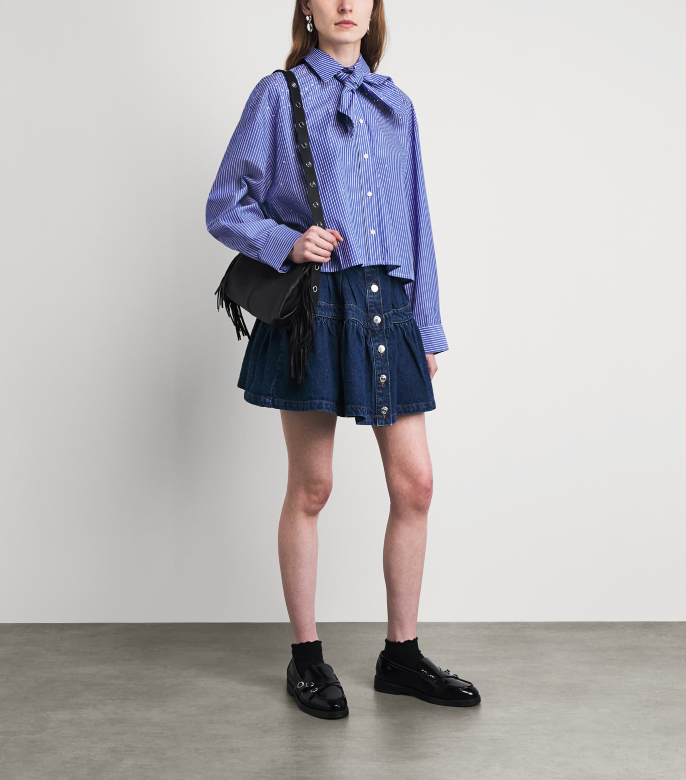 Maje Stretch-cotton Ribbed T-shirt In Blue