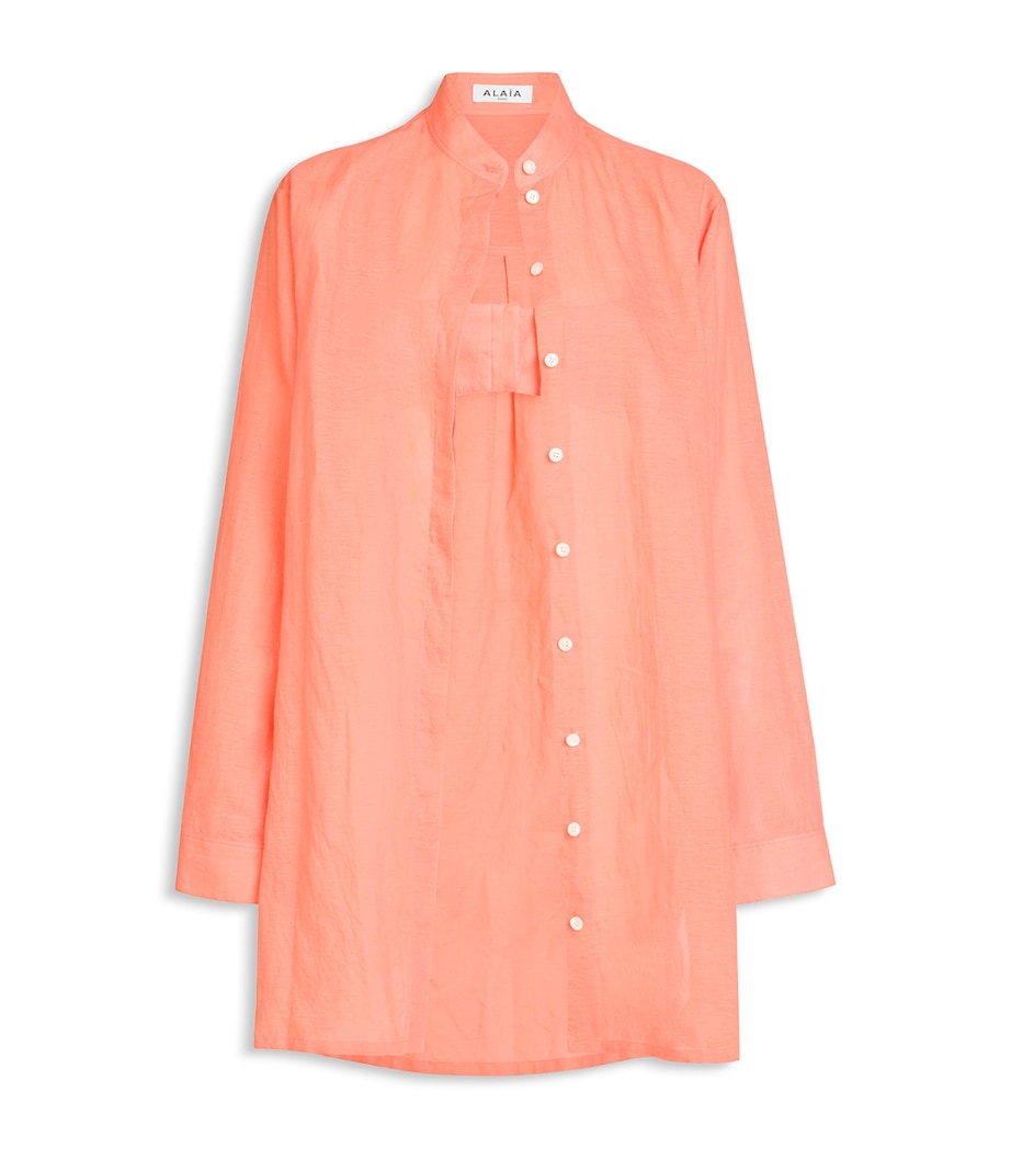 Alaïa Womens Cotton-Linen Tie Detail Shirt Coral Image 2