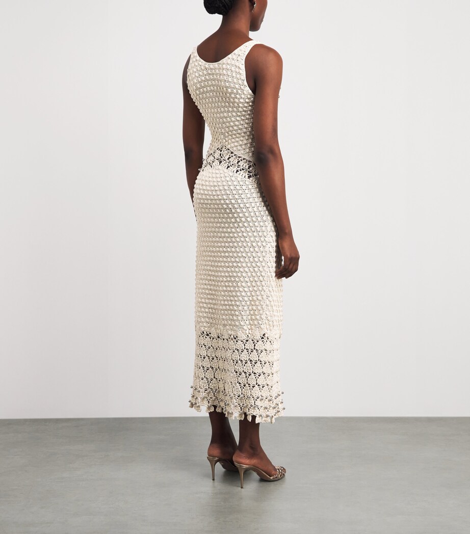 Rabanne Womens Cotton Crocheted Midi Dress Ecru Fluffy Image 4