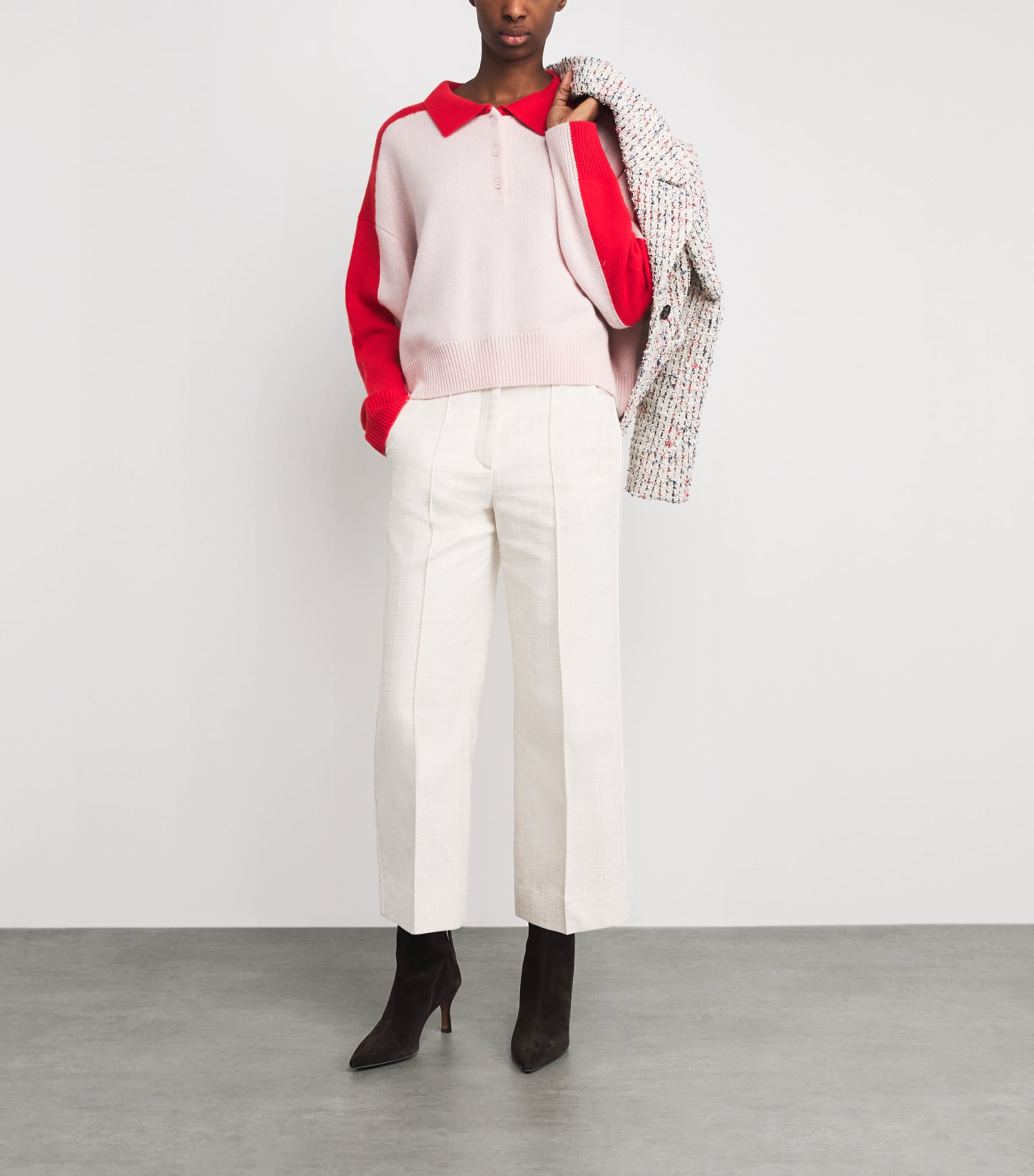 ME+EM Womens Cotton-Blend Textured Cropped Trousers Ivory Image 2