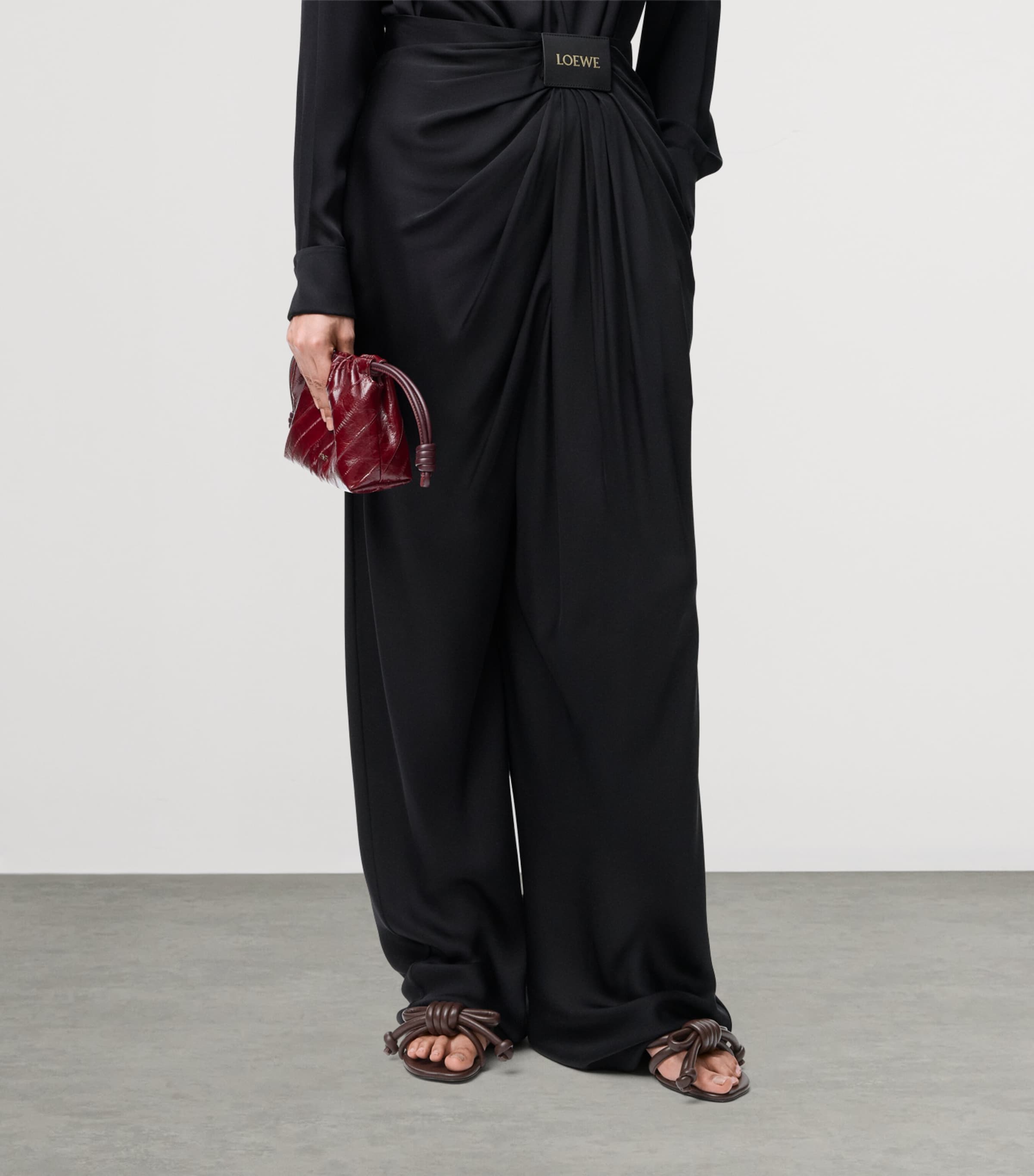 Silk Draped Wide-Leg Trousers BLACK Image 3