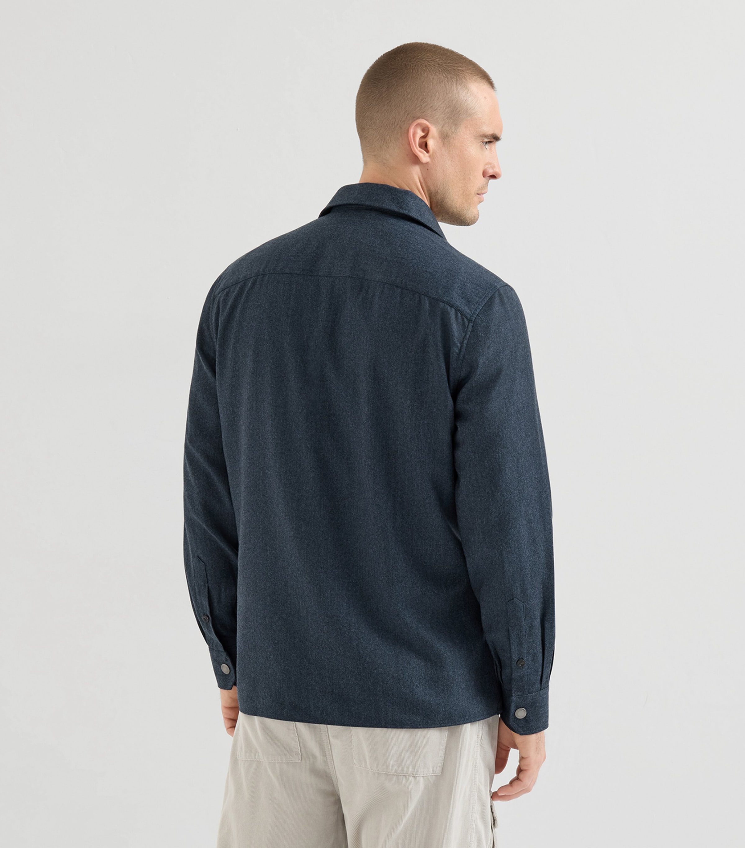 Brunello Cucinelli Mens Virgin Wool Flannel Overshirt Denim Image 3