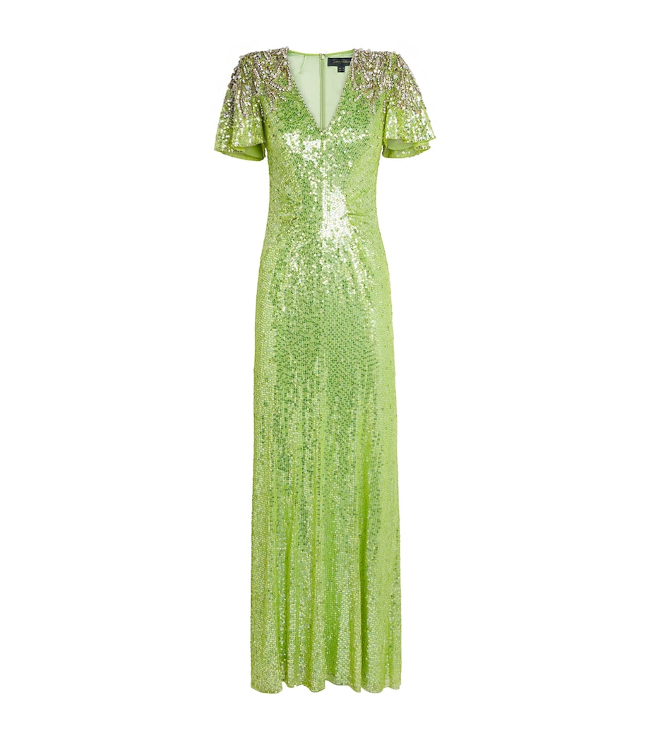 Sequin V-Neck Manon Gown KAFFIER LIME Image 1