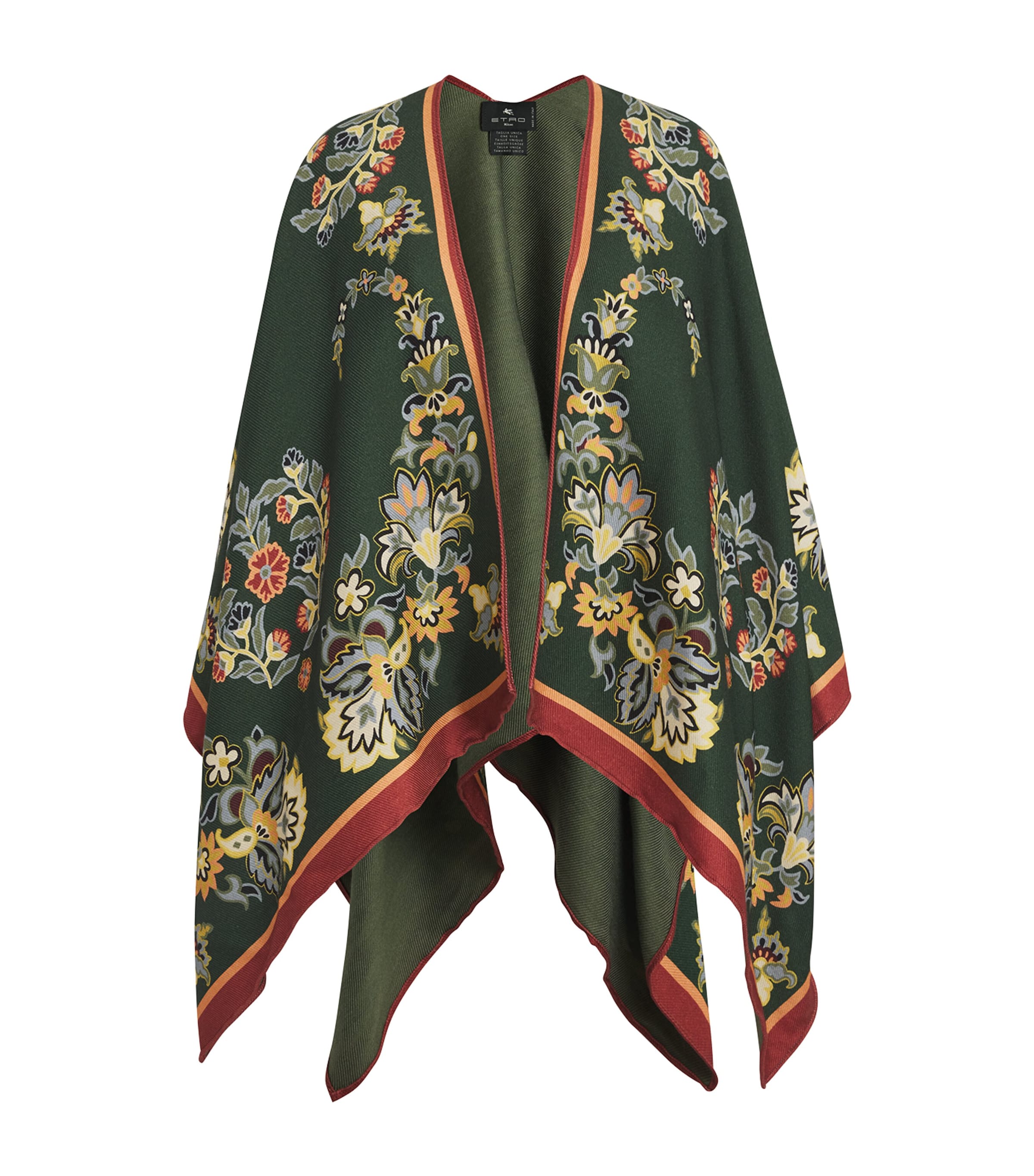 Etro Wool-blend Floral Cape In Green