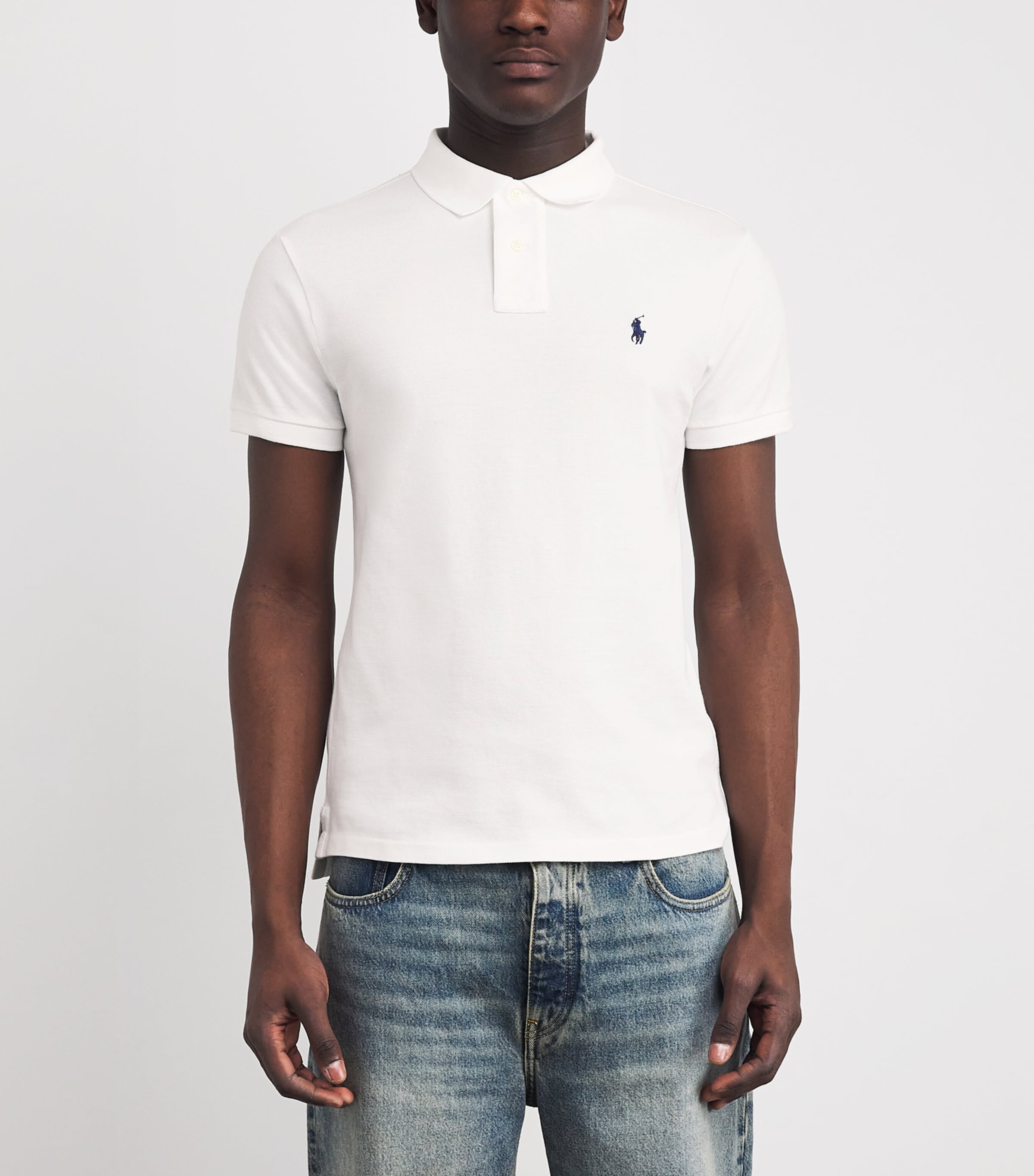 Polo Ralph Lauren Mens Cotton Mesh Slim-Fit Polo Shirt White Image 3