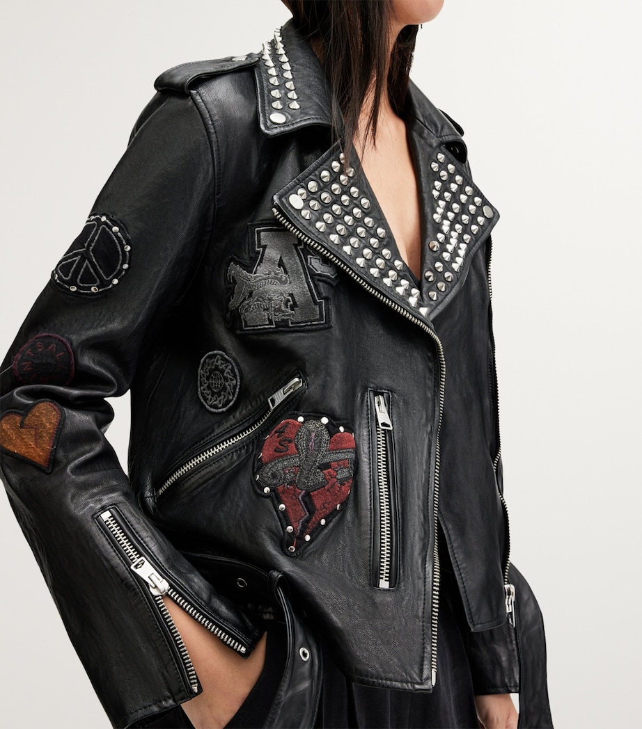 Leather College Biker Jacket BLACK Image 7