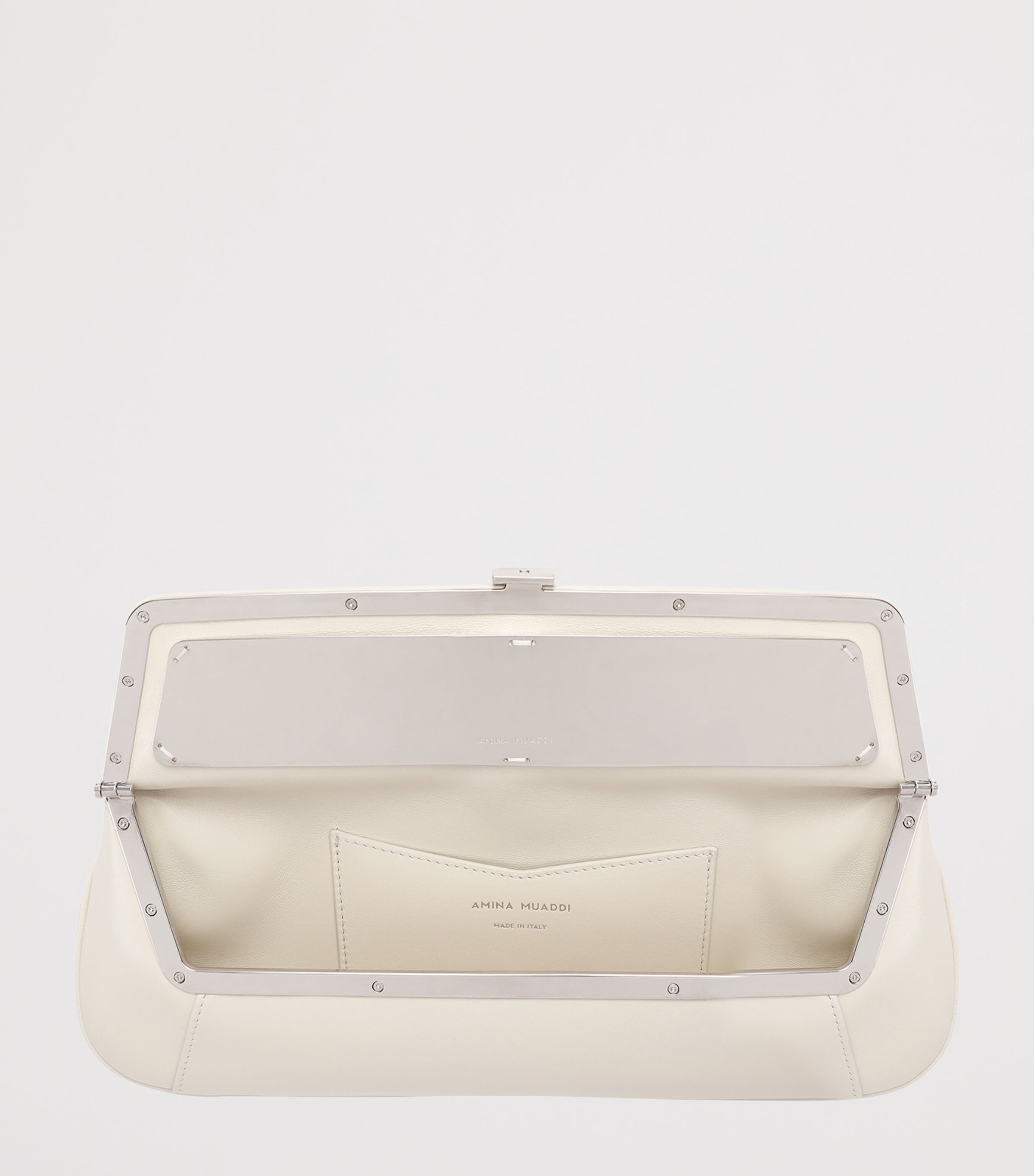Amina Muaddi Leather Ami Clutch Bag Beige Image 3