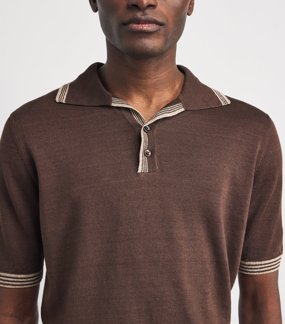 Fioroni Cashmere Mens Linen-Cotton Polo Shirt Marrone Image 3