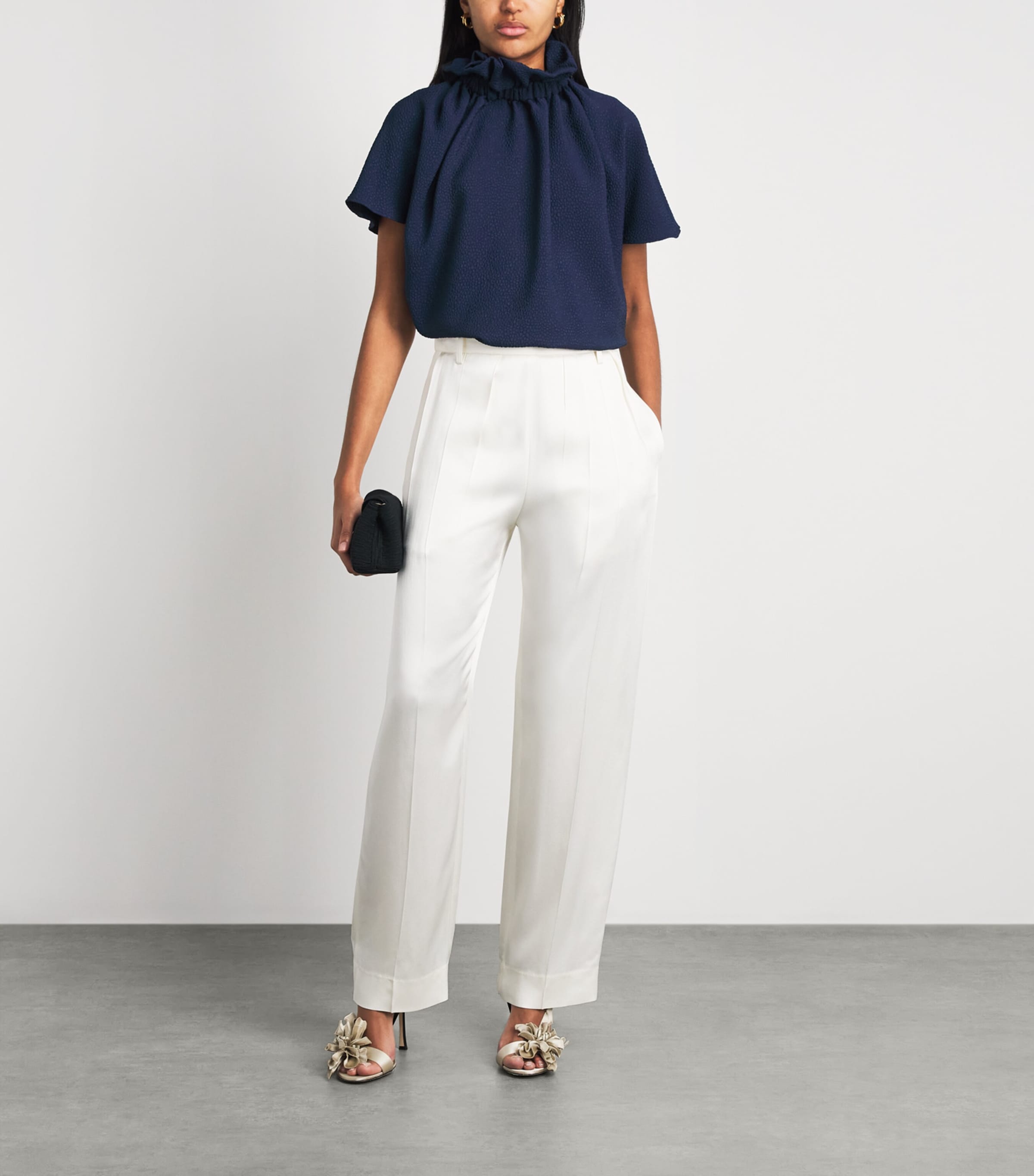 Edeline Lee Womens Ruff Blouse Navy Image 2