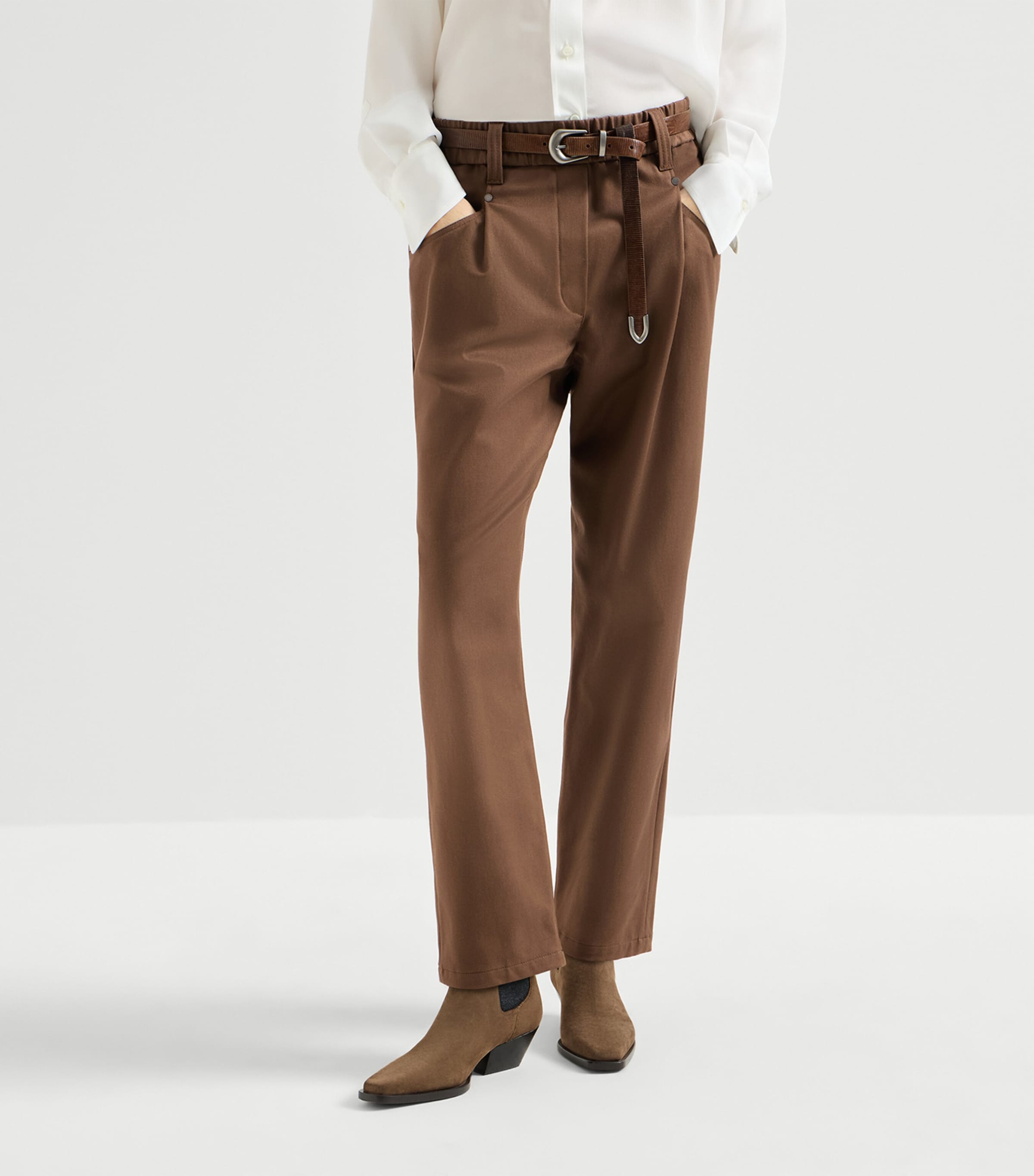 Brunello Cucinelli Womens Stretch-Cotton Pleated Trousers Image 3