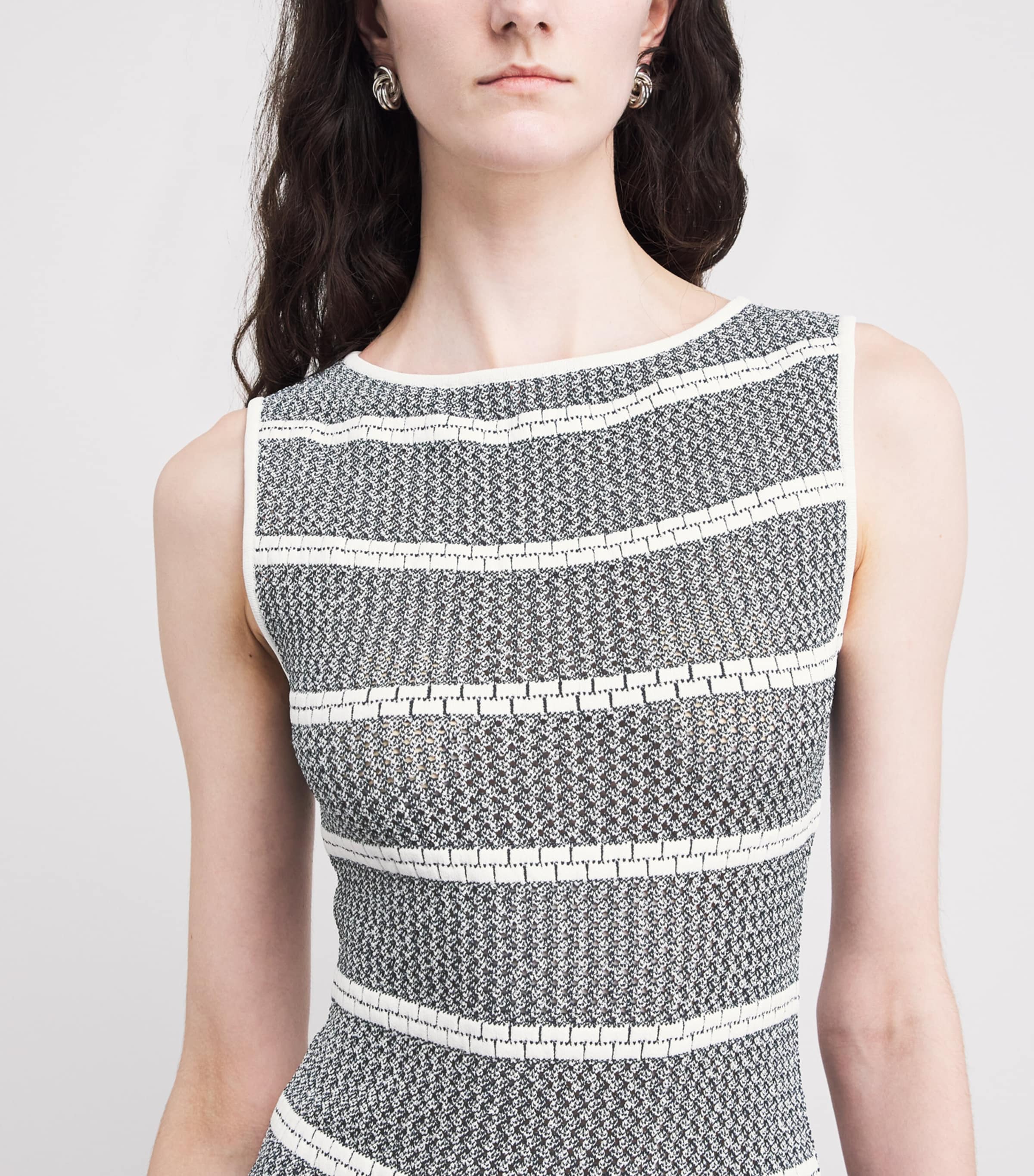 VALENTI Womens Knit Stripe Maxi Dress White Blue Image 3