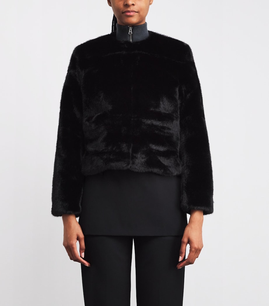 Faux Fur Cropped Jacket BLACK Image 3