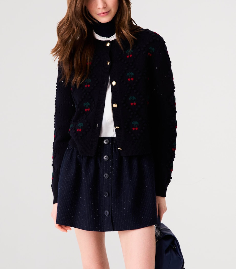 Maje Womens Wool Cherry-Embroidered Cardigan Navy Image 6