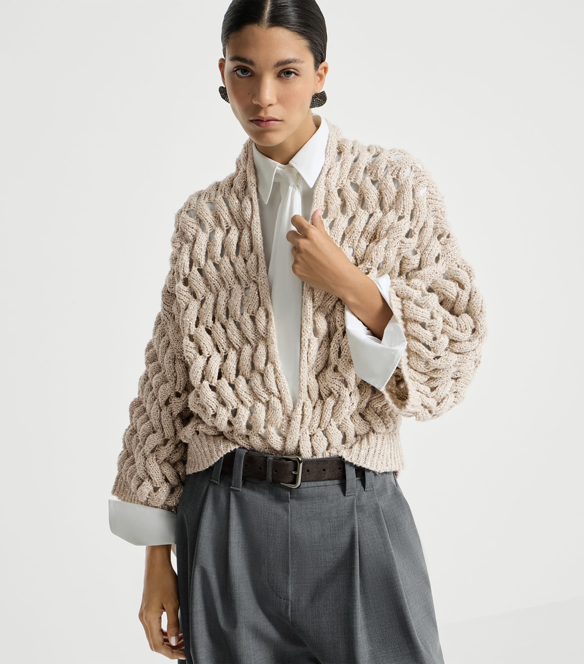 Brunello Cucinelli Womens Silk-Linen-Blend Dazzling Waves Cardigan Image 4