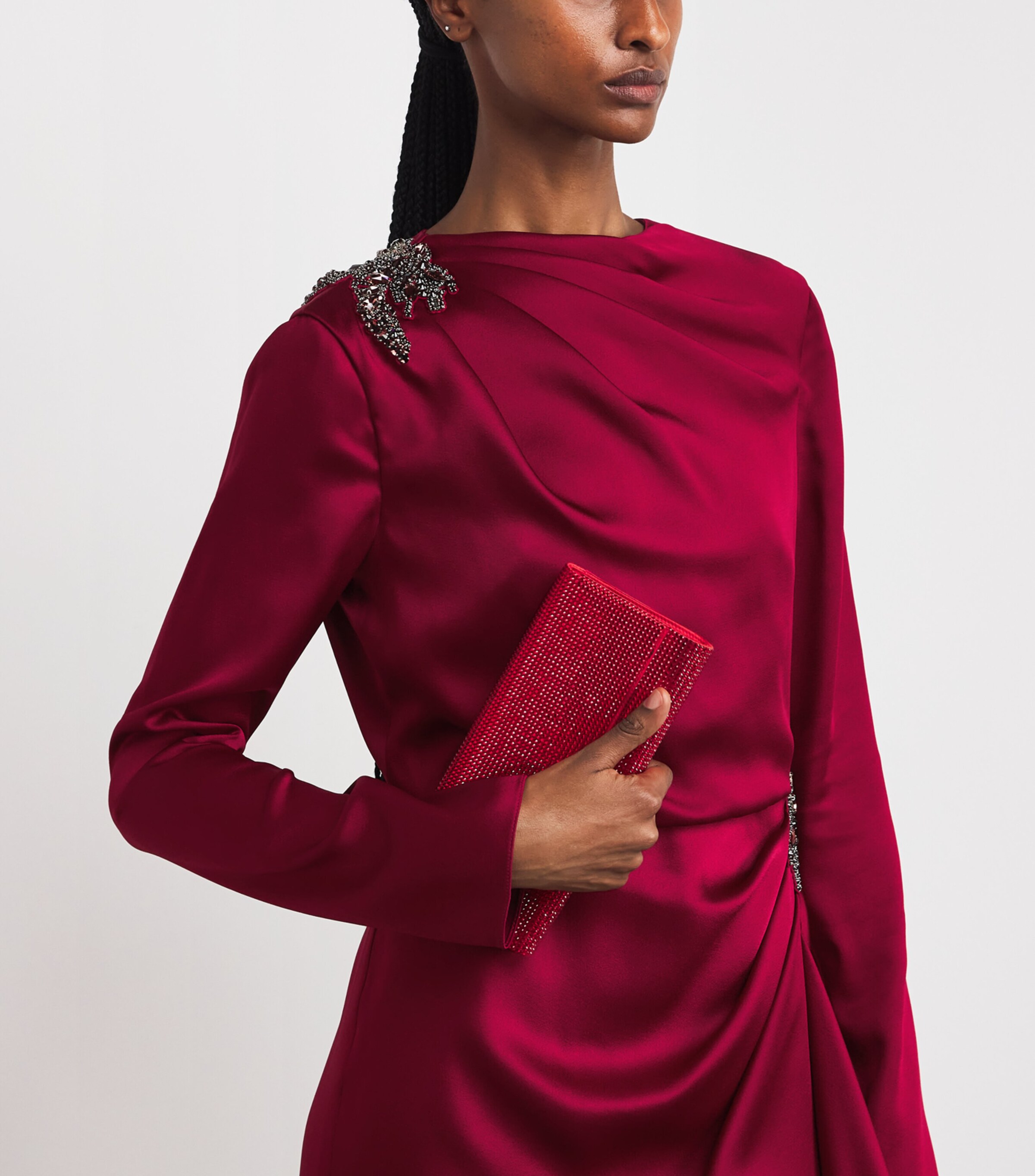 Satin Cady Draped Midi Dress RUBY RED Image 6