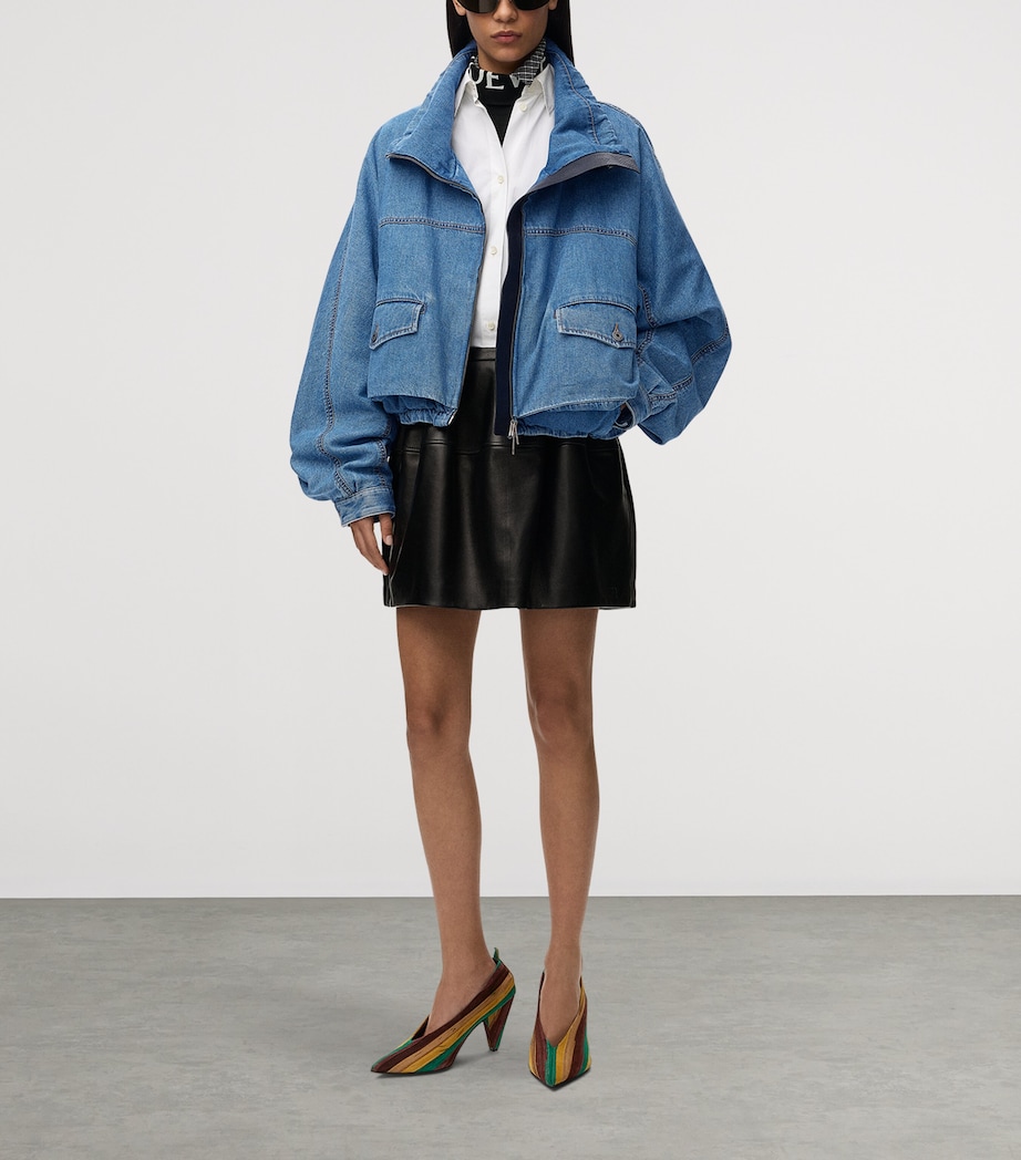 LOEWE Womens Denim Bomber Jacket Light Blue Image 2