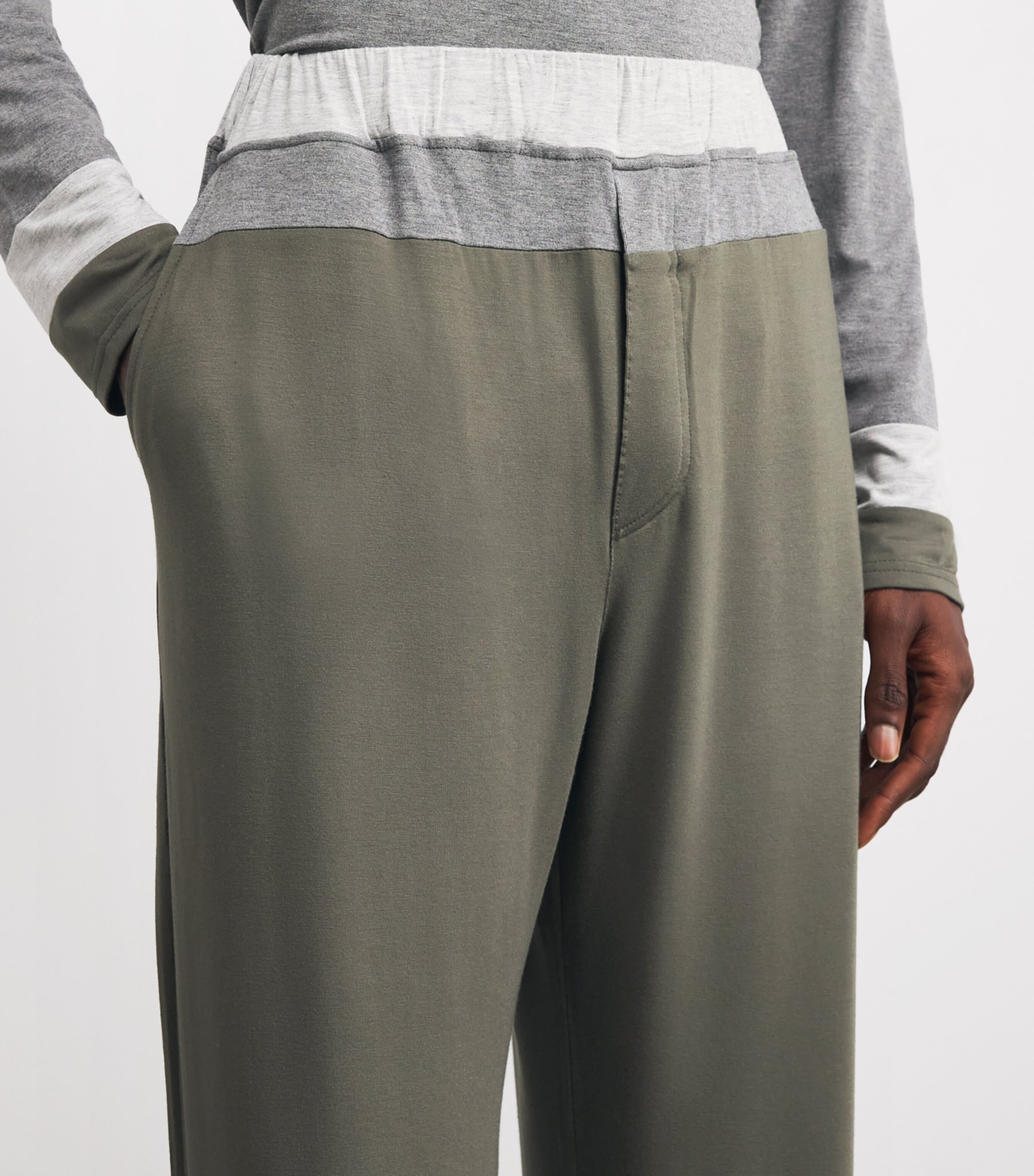 Two-Tone Lounge Trousers CHA GREEN/GREY/LGREY Image 6