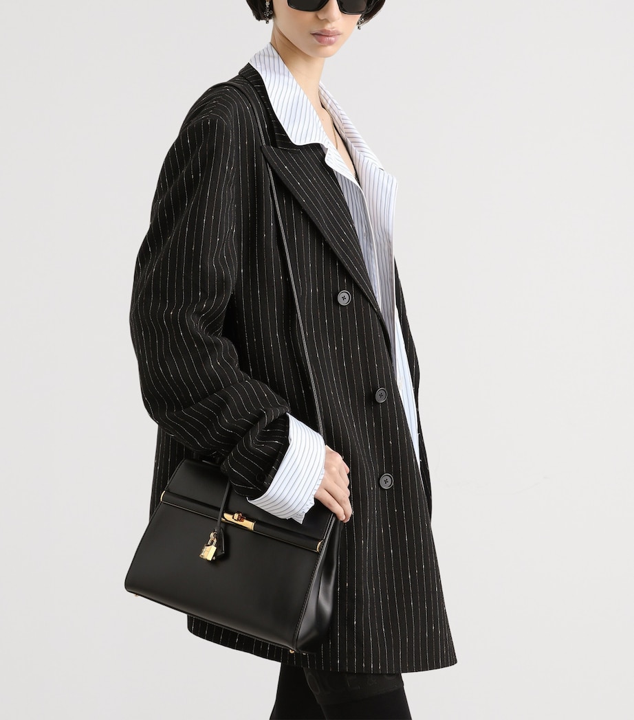 Dolce&Gabbana Palmellato Calfskin Marlene Top-Handle Bag Black Image 6