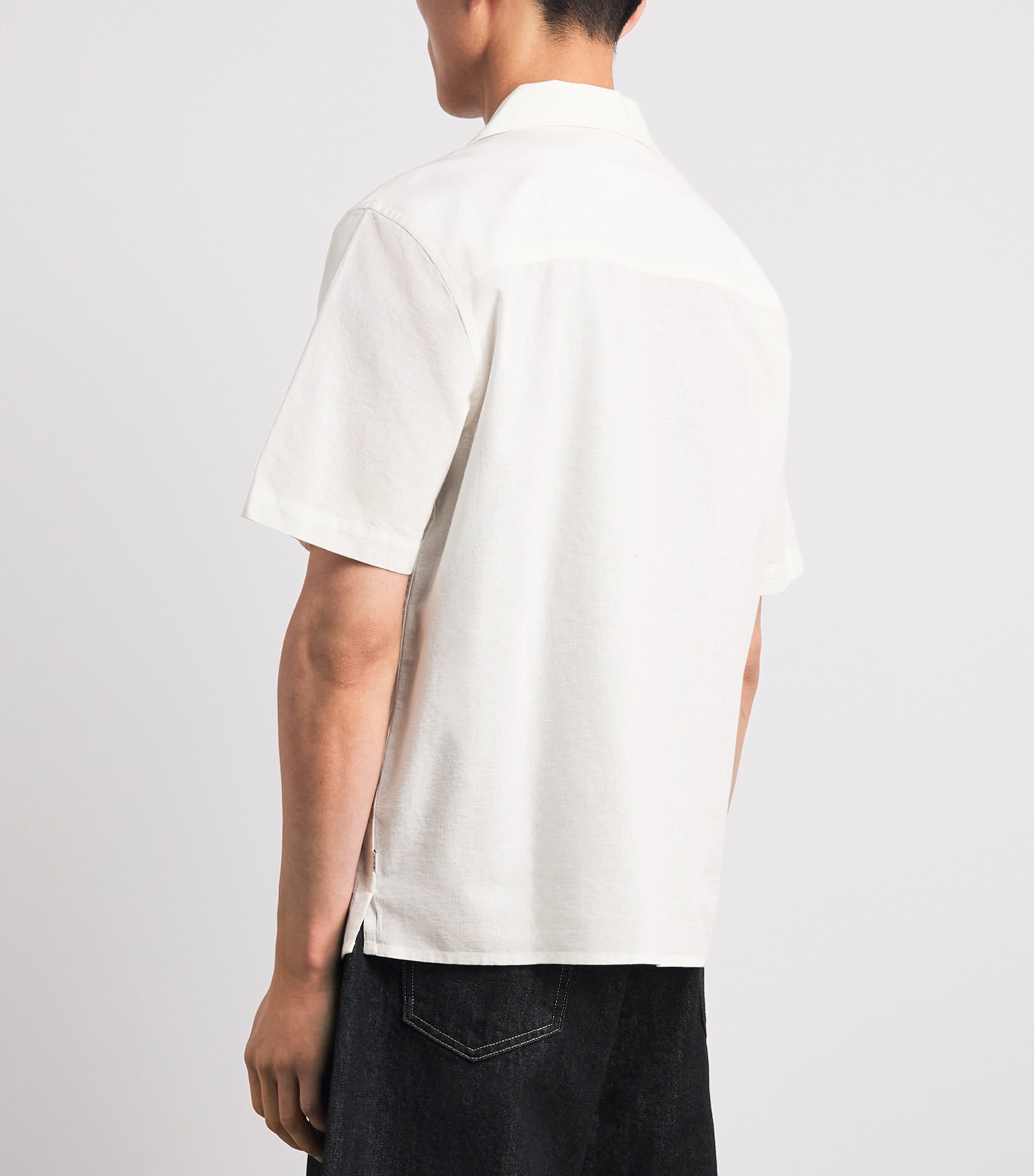 Wax London Mens Linen Floral Appliqué Didcot Shirt Ecru / Black Image 5