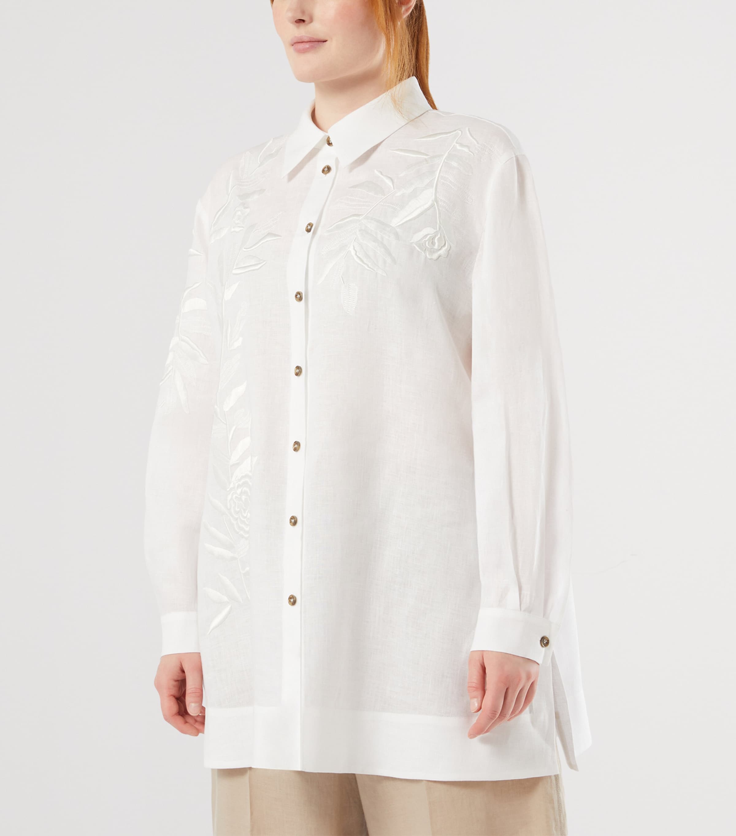Marina Rinaldi Womens Linen Embroidered Longline Shirt Optical White Image 3