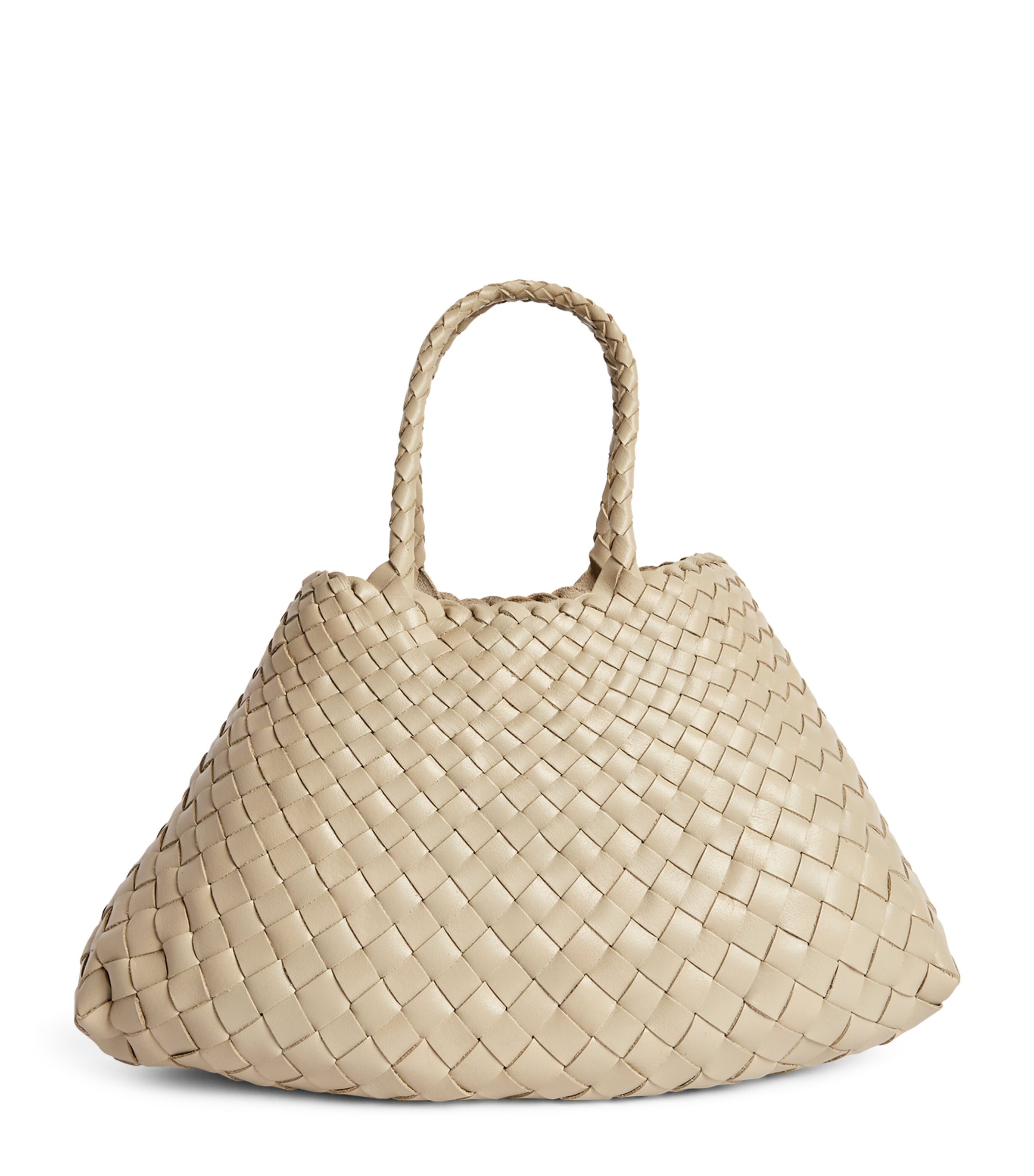 Small Leather Woven Santa Croce Tote Bag PEARL Image 1