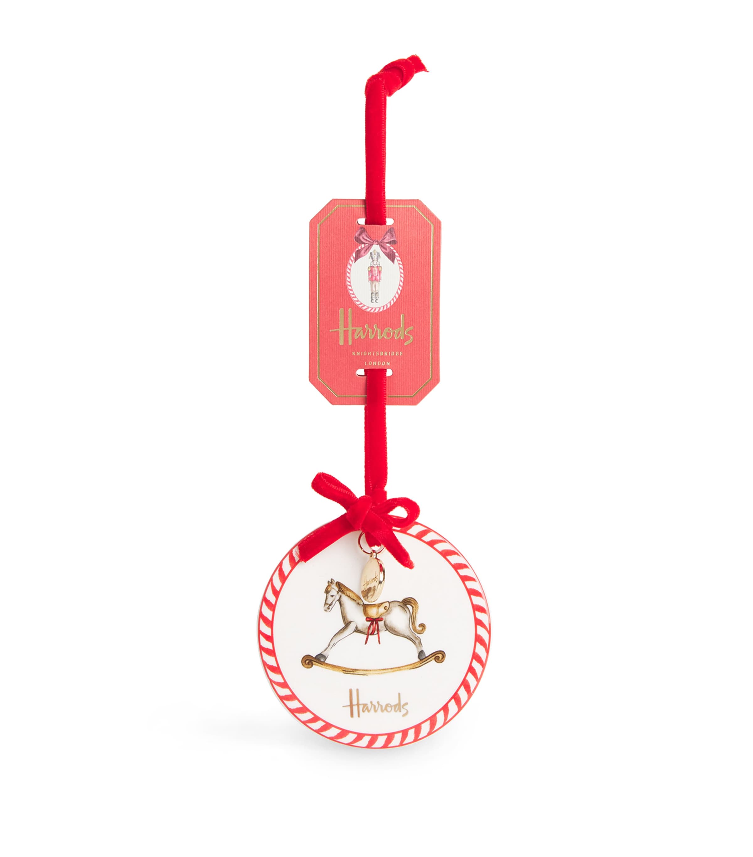 Harrods Ceramic Rocking Horse Flat Bauble In Multi