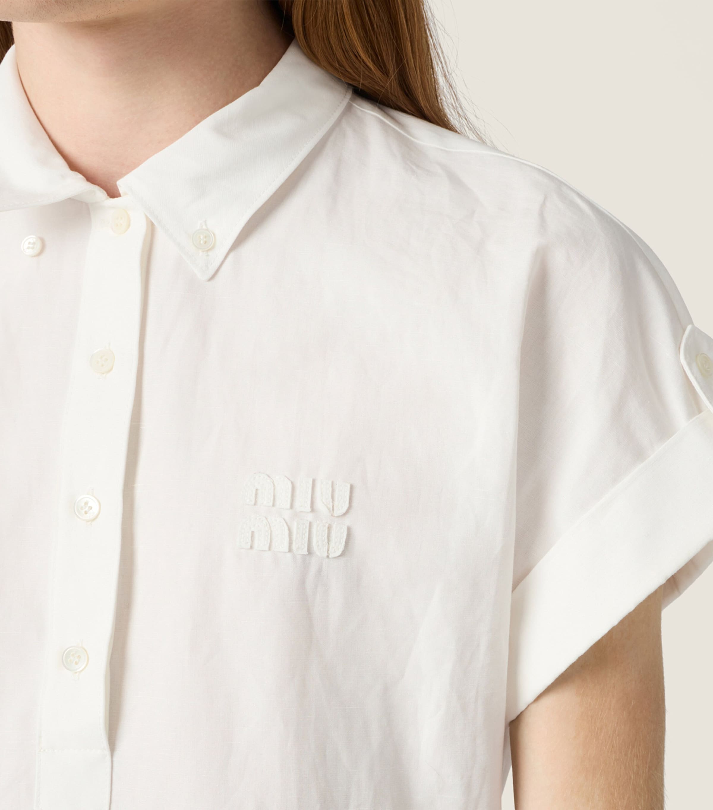 Miu Miu Womens Cotton-Linen Mini Dress White Image 4
