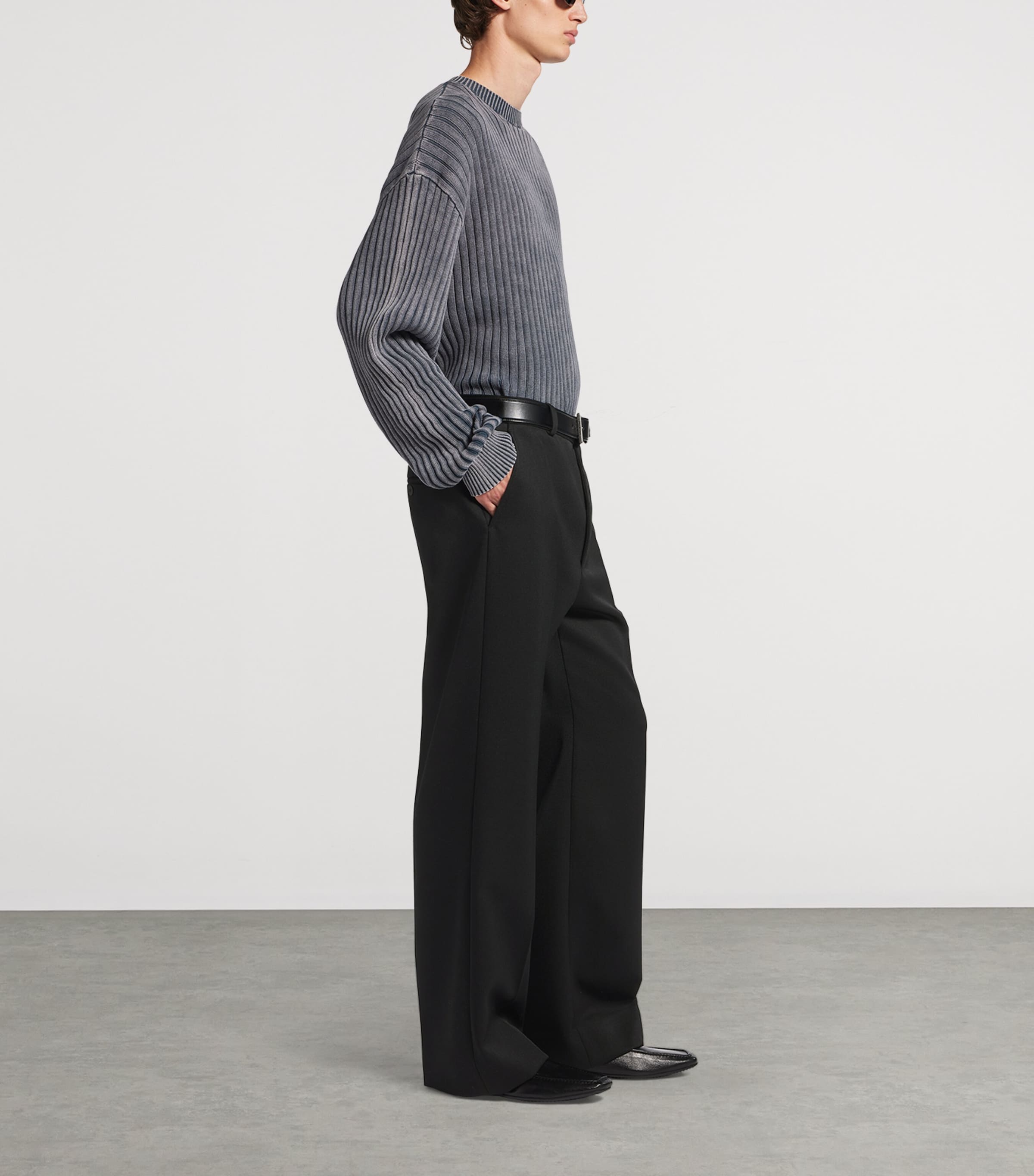 Balenciaga Mens Wool Frayed Wide-Leg Trousers Image 4