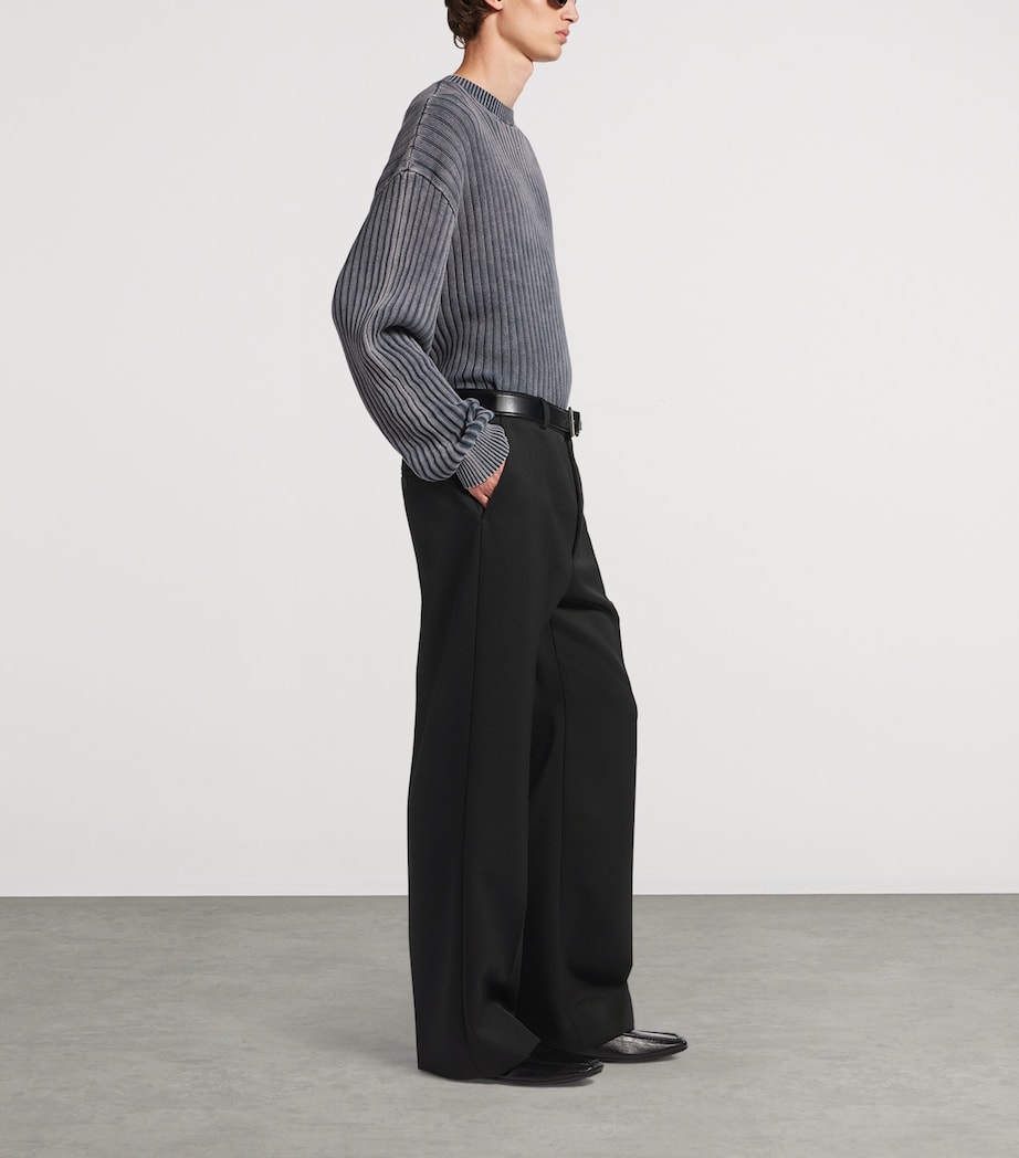 Balenciaga Mens Wool Frayed Wide-Leg Trousers Image 4