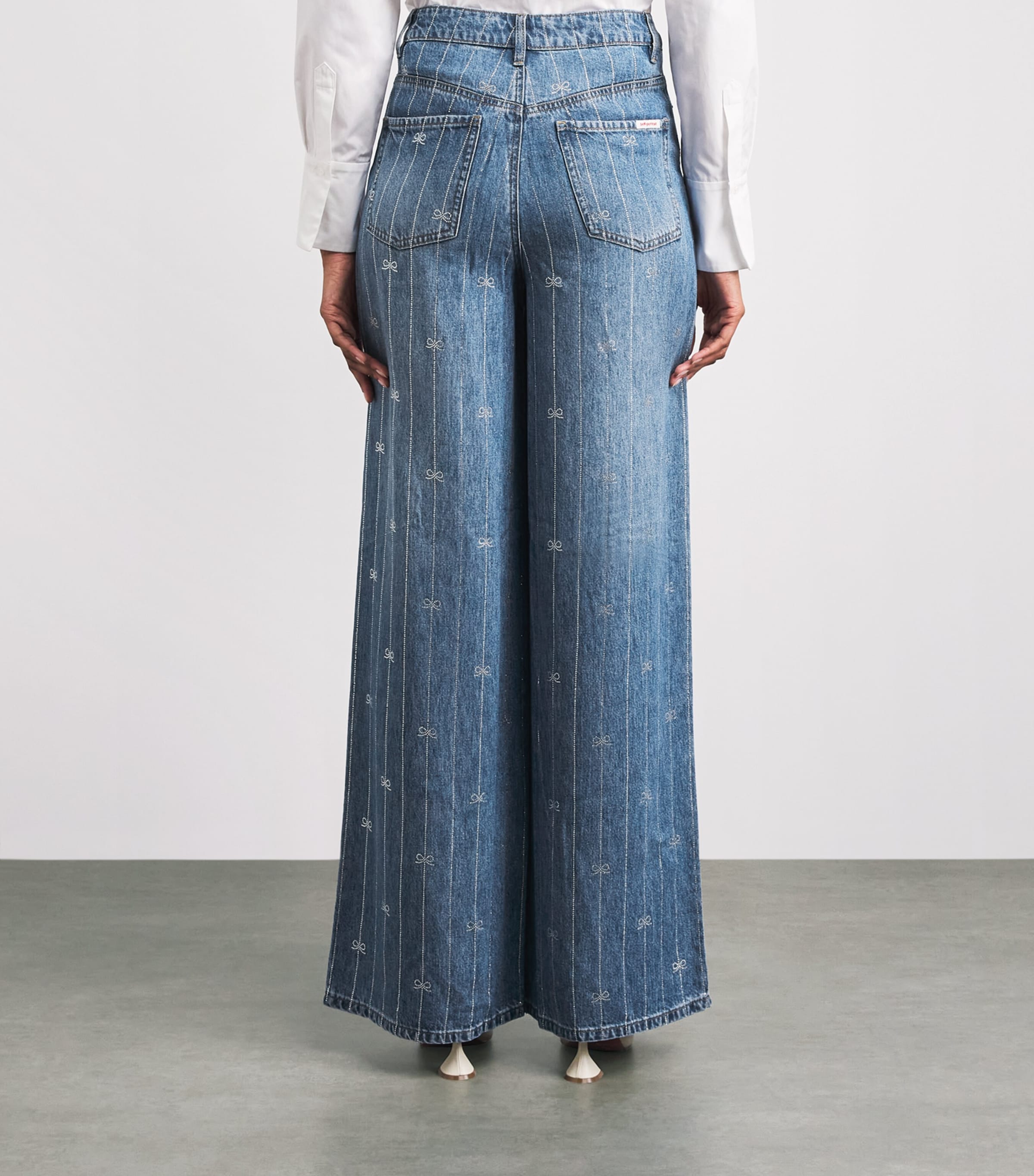 Self-Portrait Womens Rhinestone Stripe Wide-Leg Jeans Blue Image 5