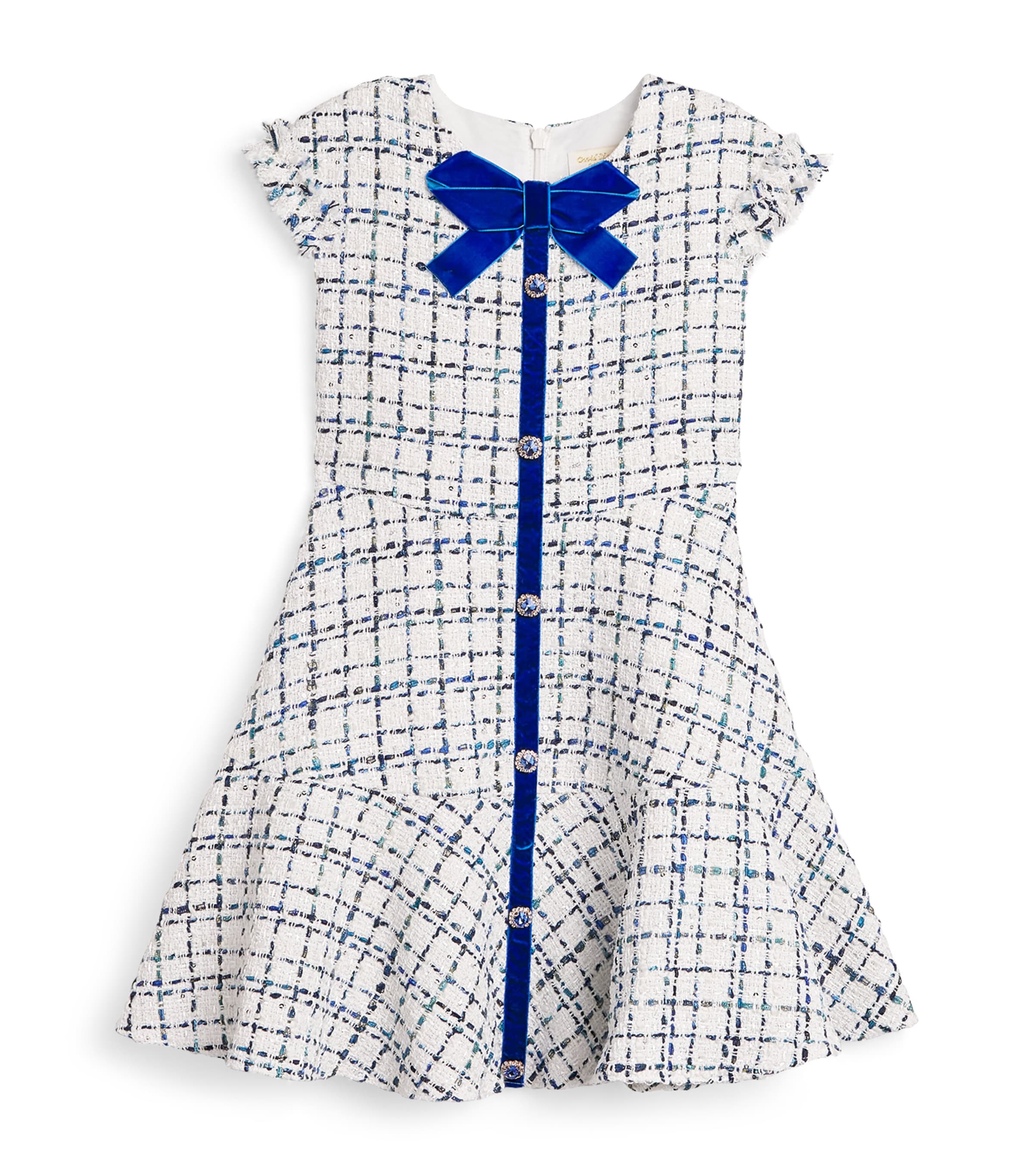 David Charles Kids' Tweed Embellished Dress In Blue