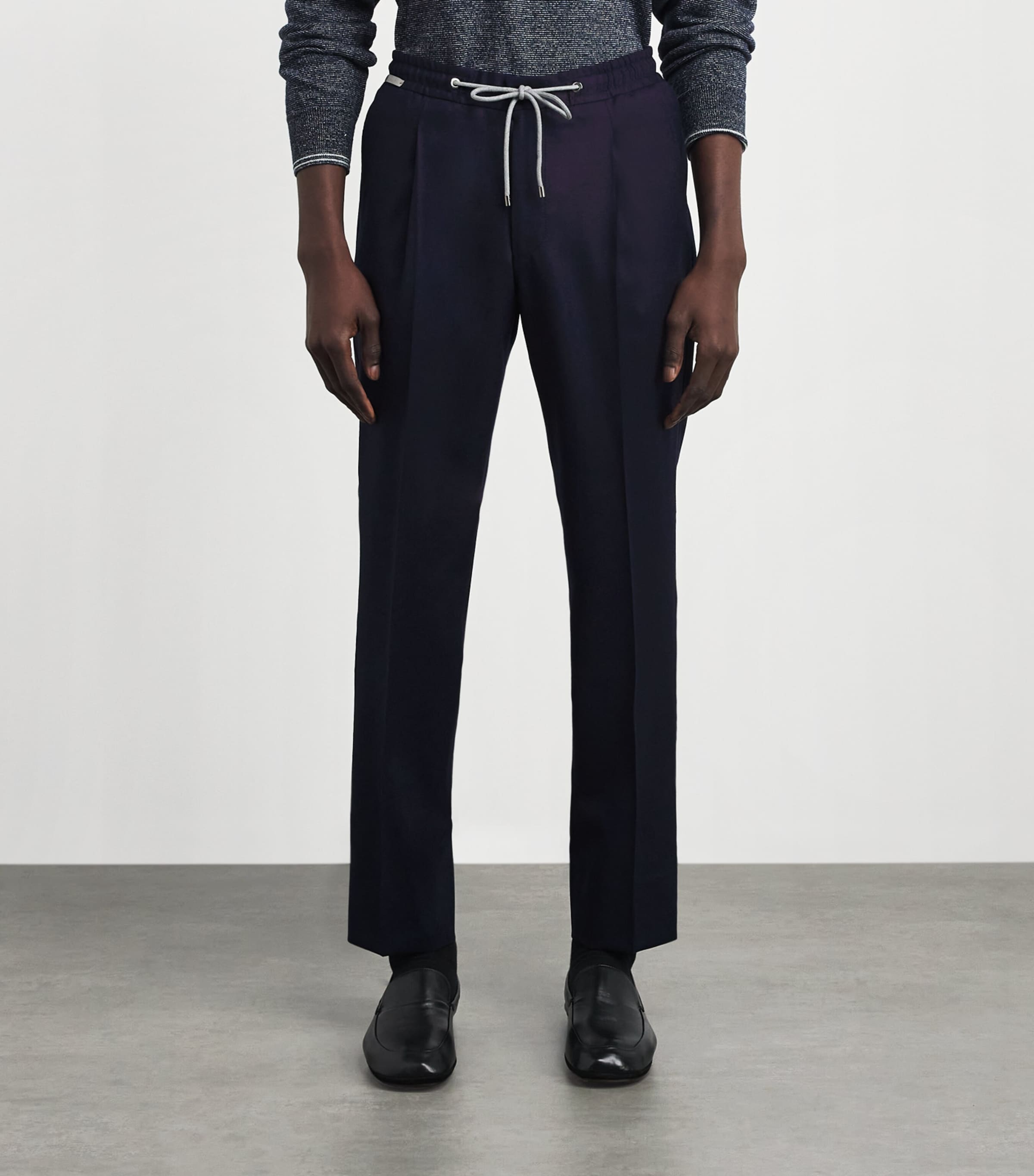 Corneliani Mens Virgin Wool Drawstring Trousers Dark Blue Image 4