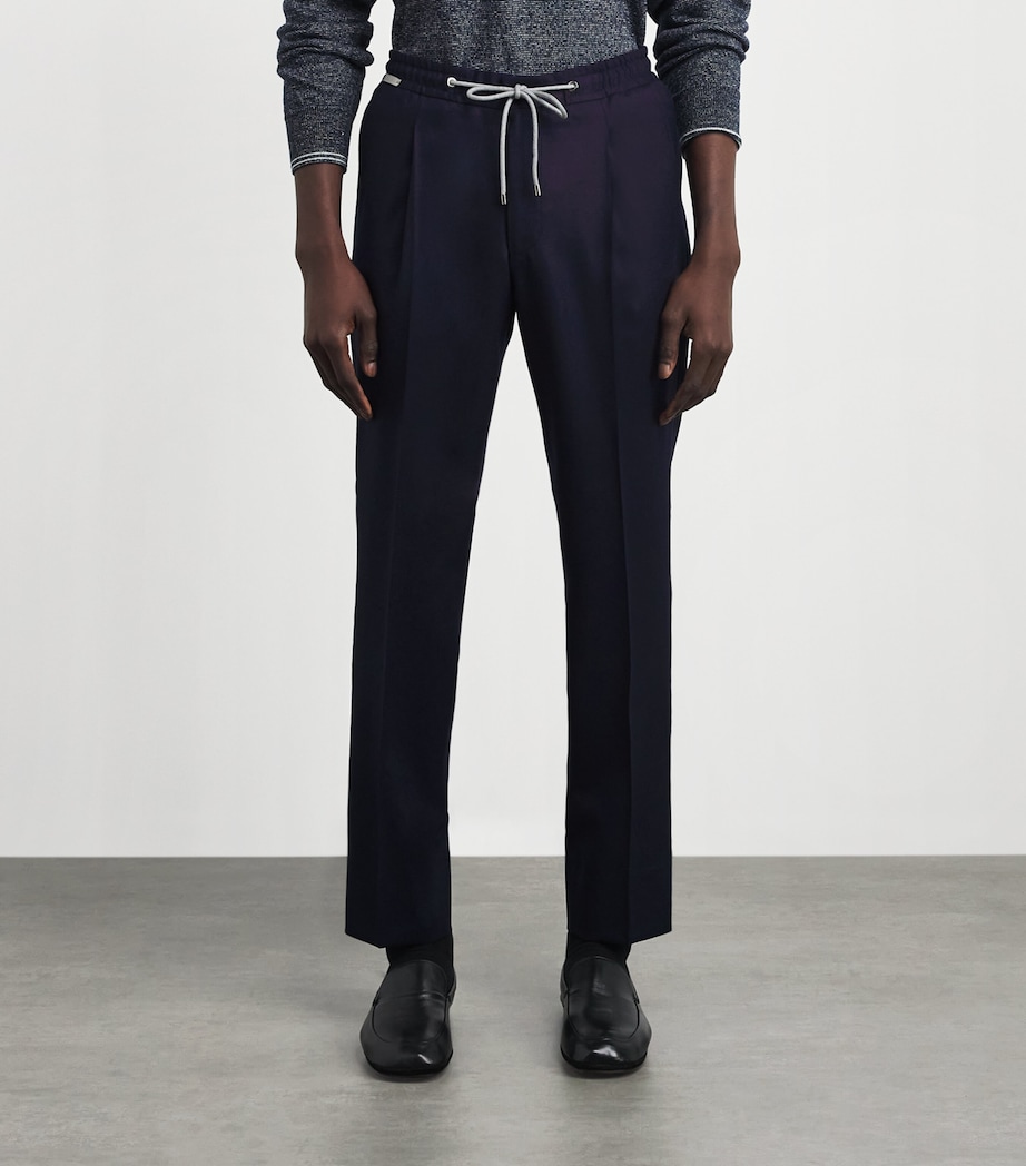 Corneliani Mens Virgin Wool Drawstring Trousers Dark Blue Image 4