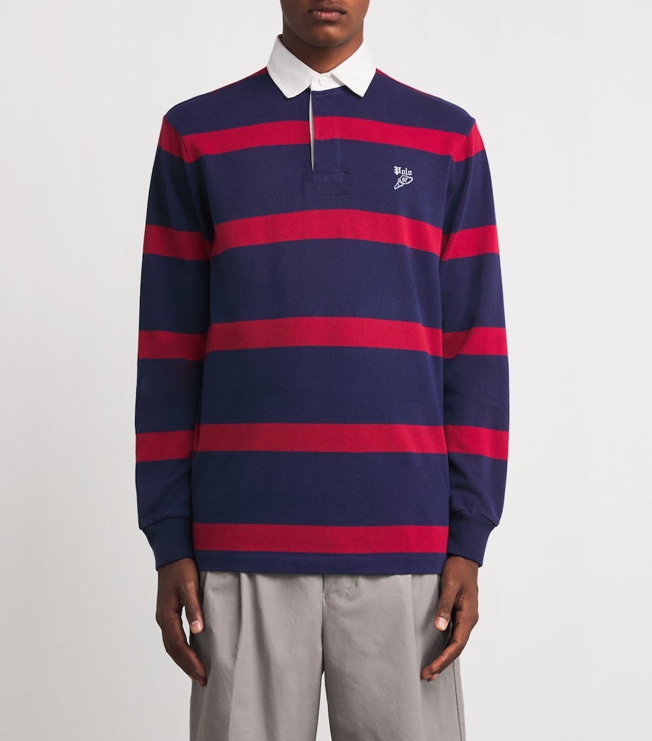Cotton Striped Polo Shirt RED Image 3