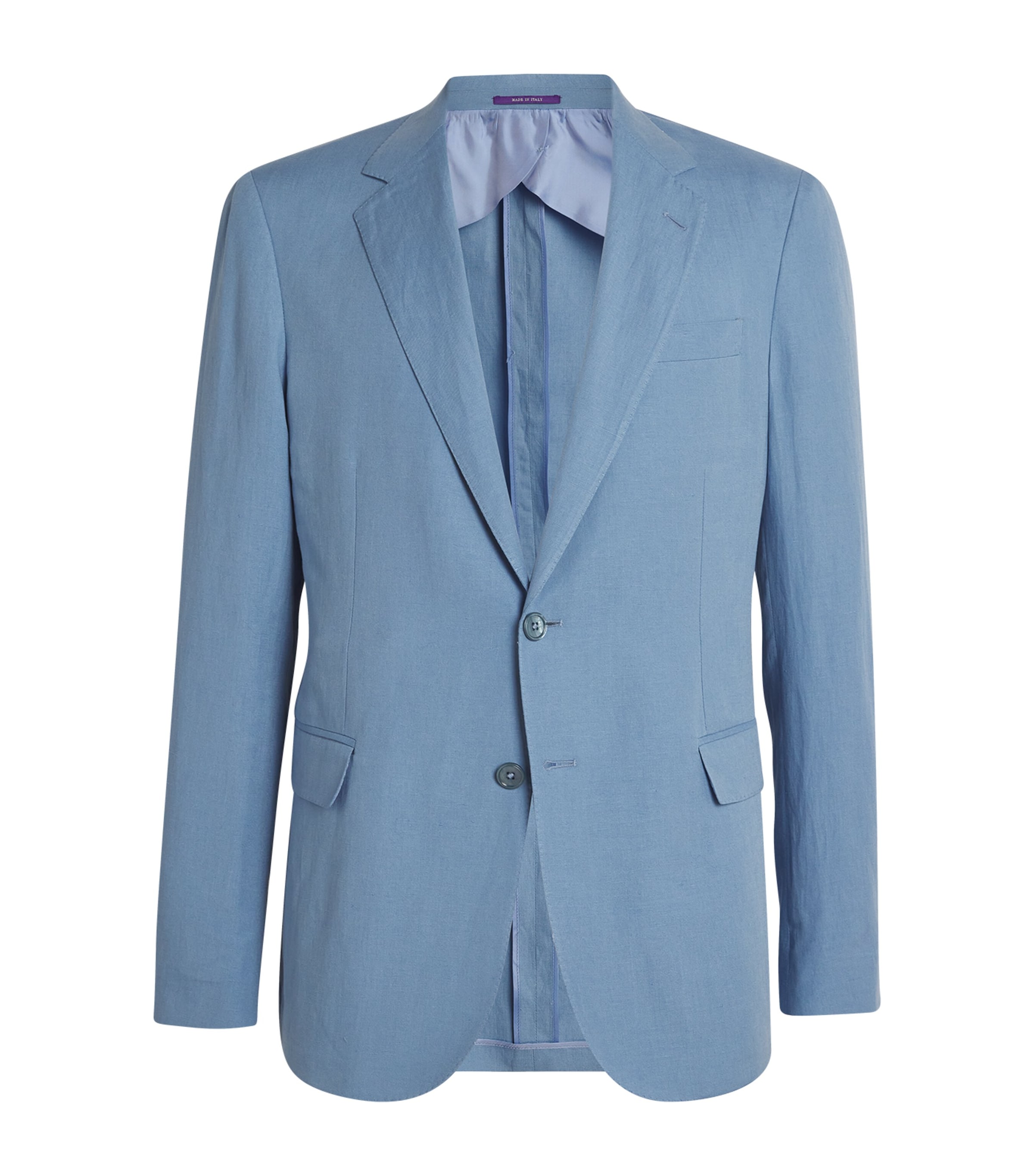 Shop Ralph Lauren Purple Label Silk-linen Single-breasted Blazer In Blue