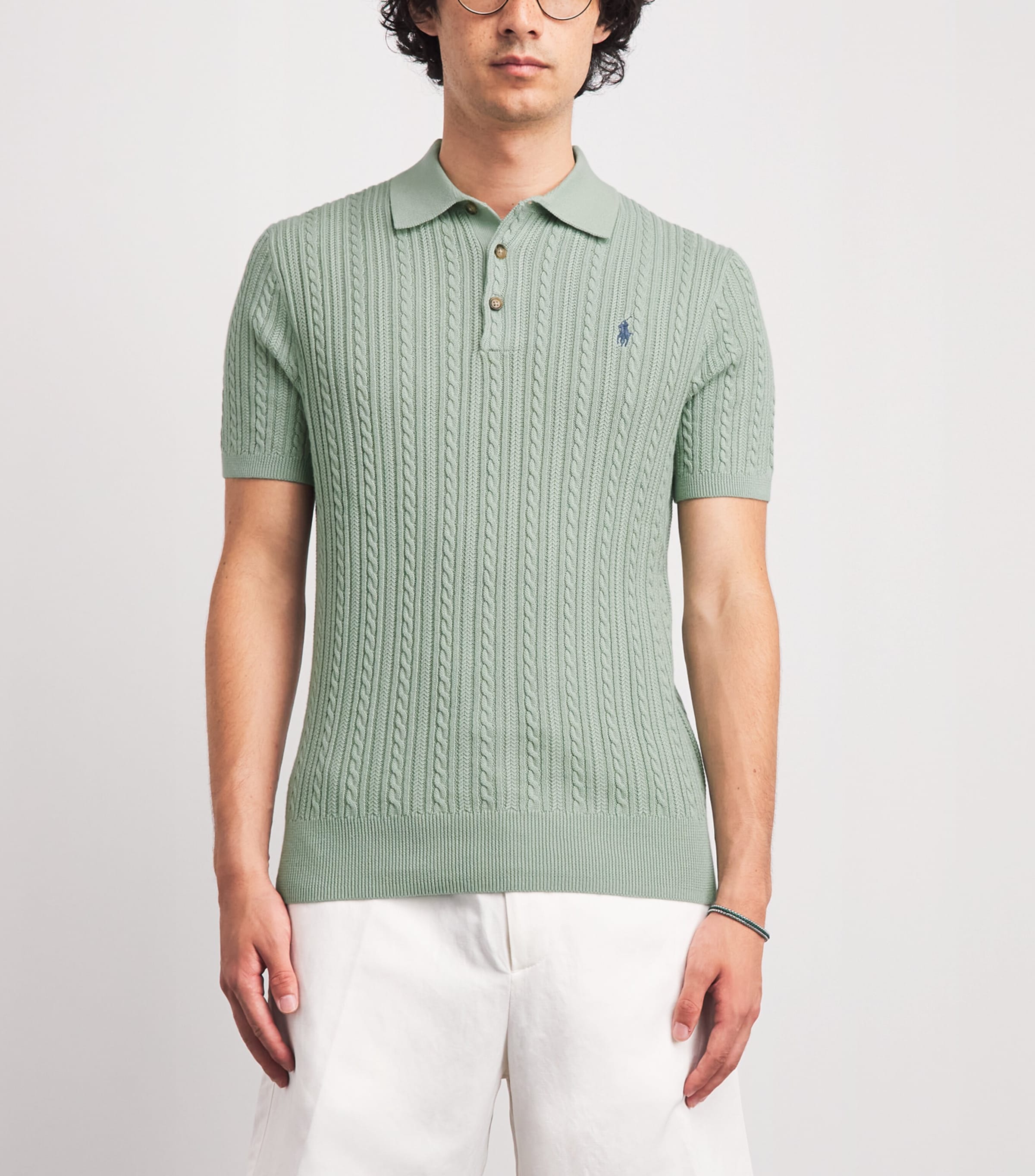 Polo Ralph Lauren Green Cotton Cable-Knit Polo Shirt | Harrods US