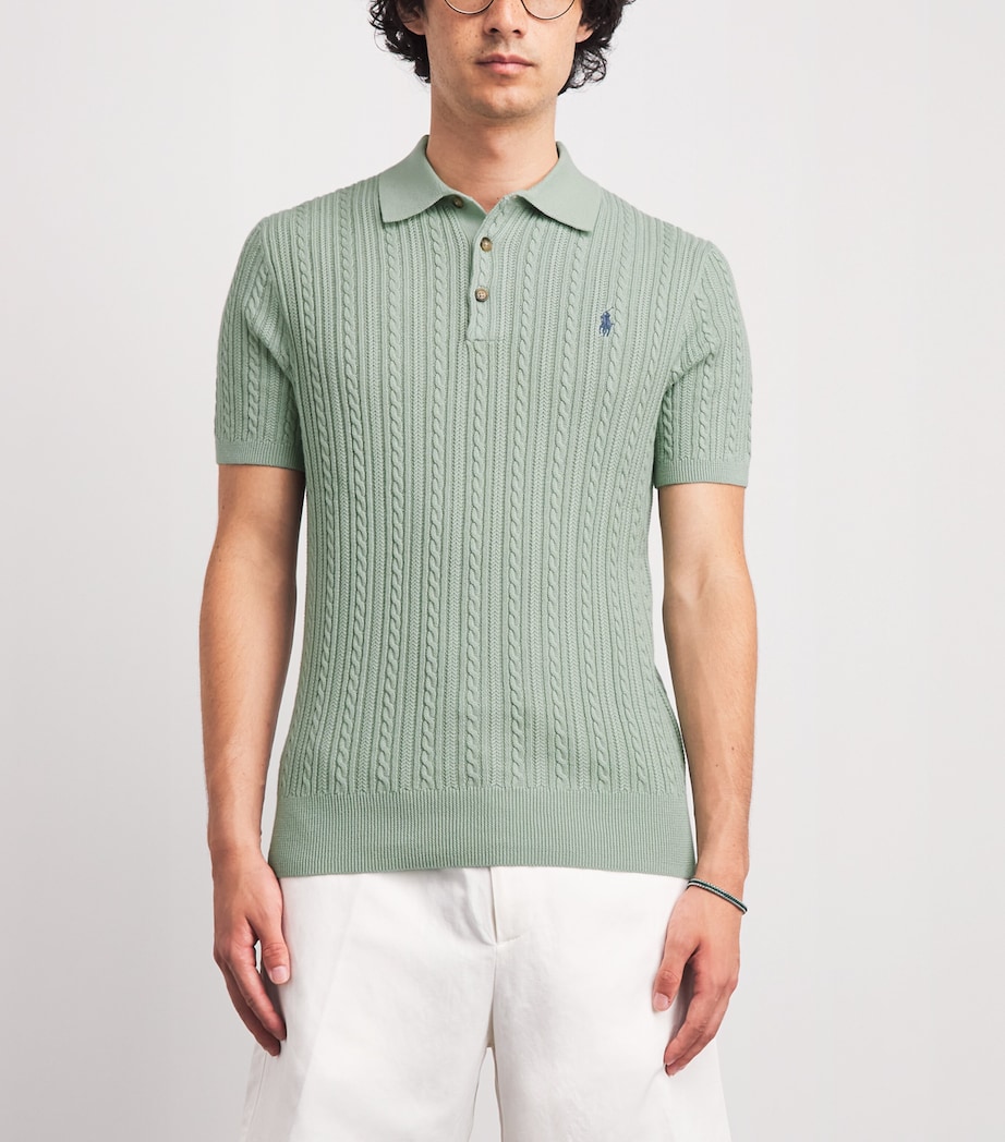 Polo Ralph Lauren Mens Cotton Cable-Knit Polo Shirt Light Green Image 4