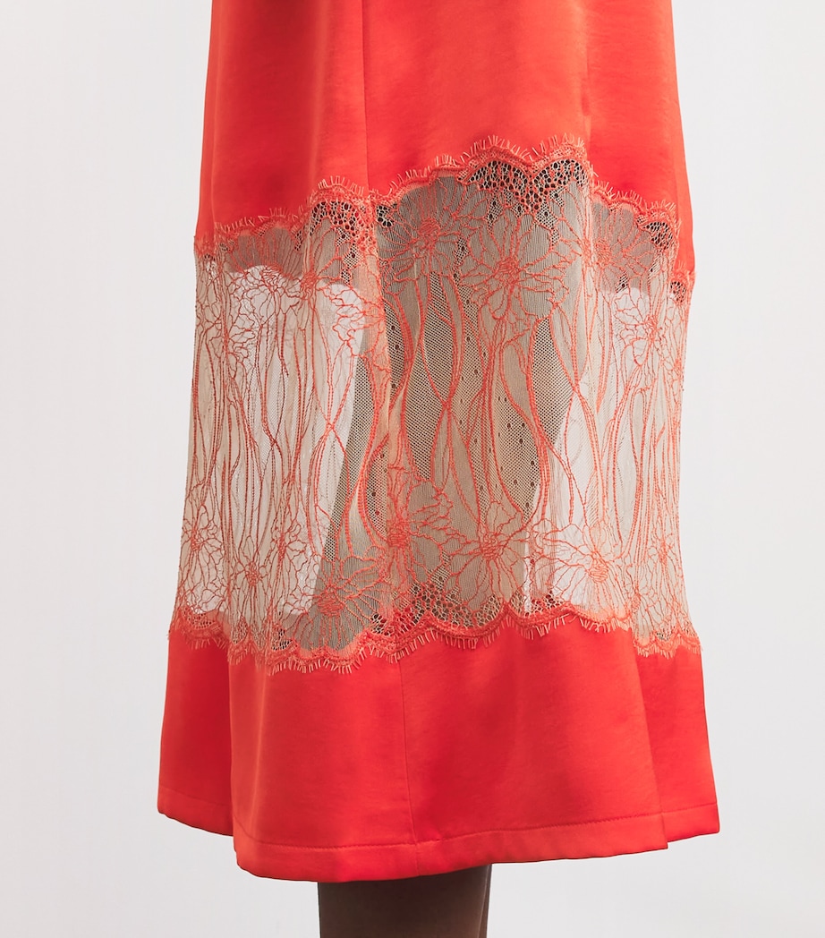 Claudie Pierlot Womens Satin Lace Midi Skirt Tangerine Image 3