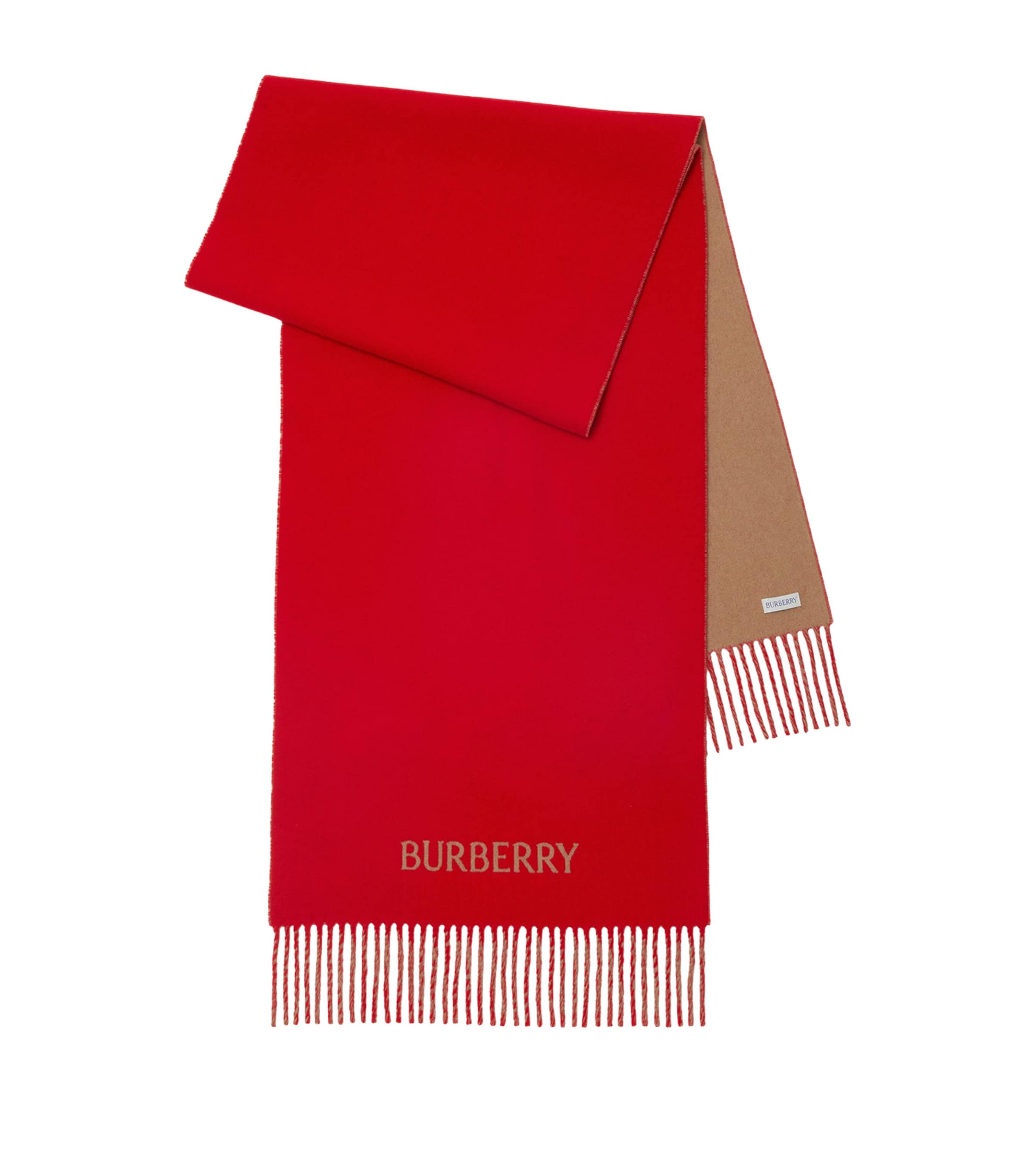 Burberry Cashmere Reversible Ekd Scarf In Red