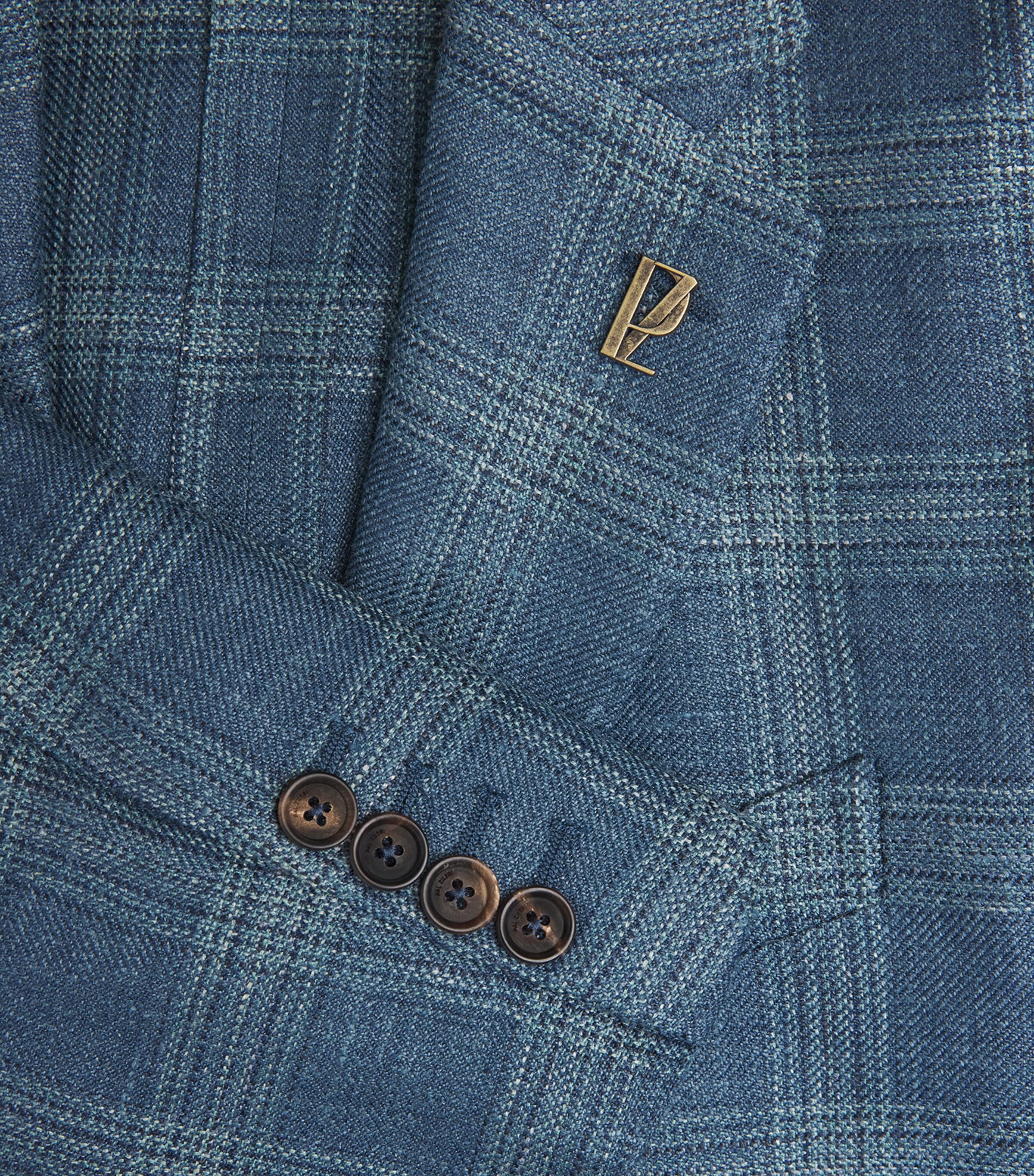 Silk-Linen-Wool Check Blazer 12 BLUE Image 5