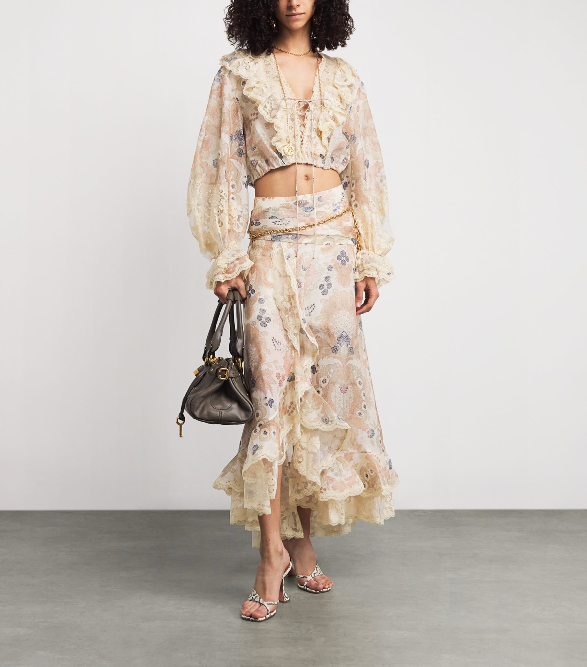 Linen-Silk Rebellion Lace-Up Blouse CRF CREAM FLORAL Image 2