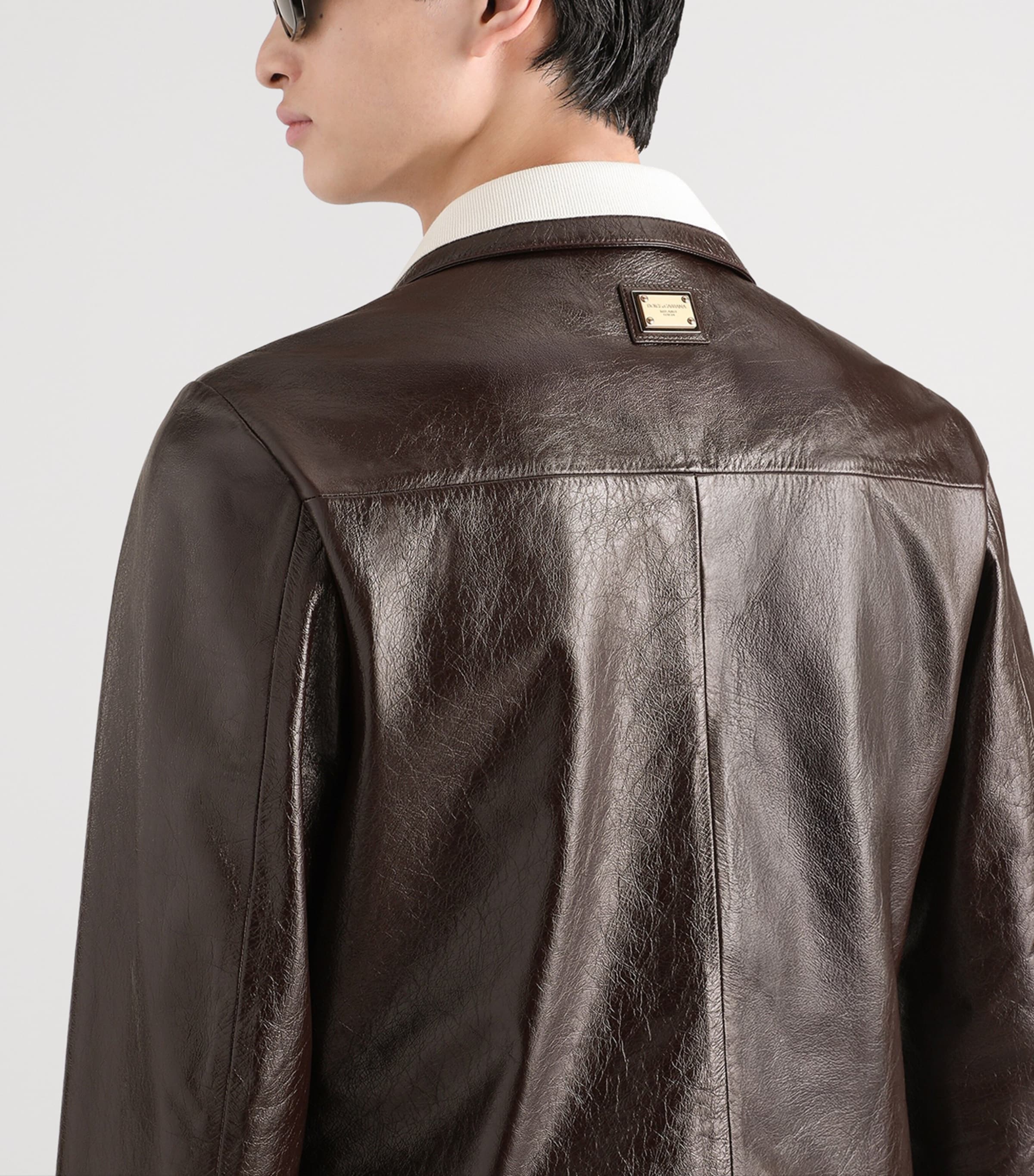 Dolce&Gabbana Mens Leather Jacket Brown Dark Vio Image 4