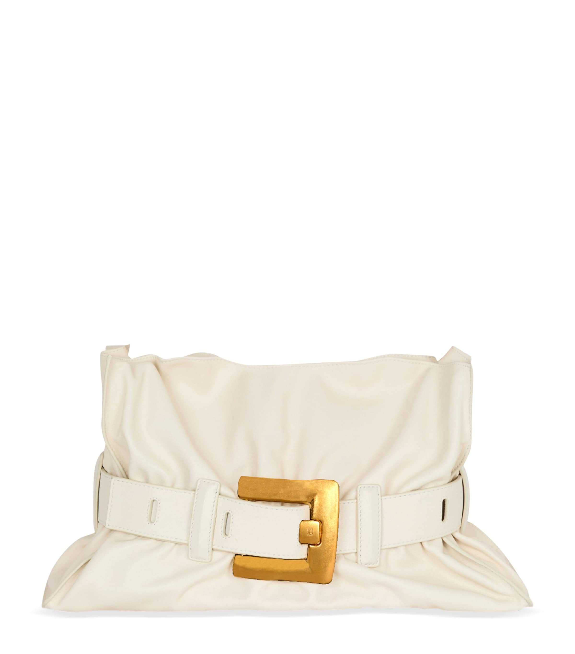 Balmain Anthem Medium Buckle Shoulder Bag In Calfskin In Beige